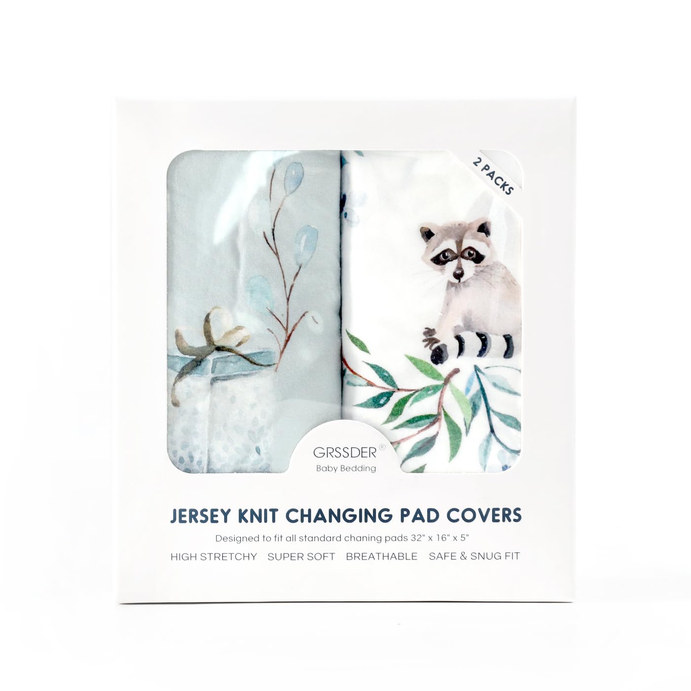 GRSSDER Stretch Ultra Soft Jersey Knit Changing Pad Cover Set 2 Pack, Change Table Pad Covers Fit 32"/34" x 16" Pads Safe and Snug, Pretty Pattern for Boys and Girls