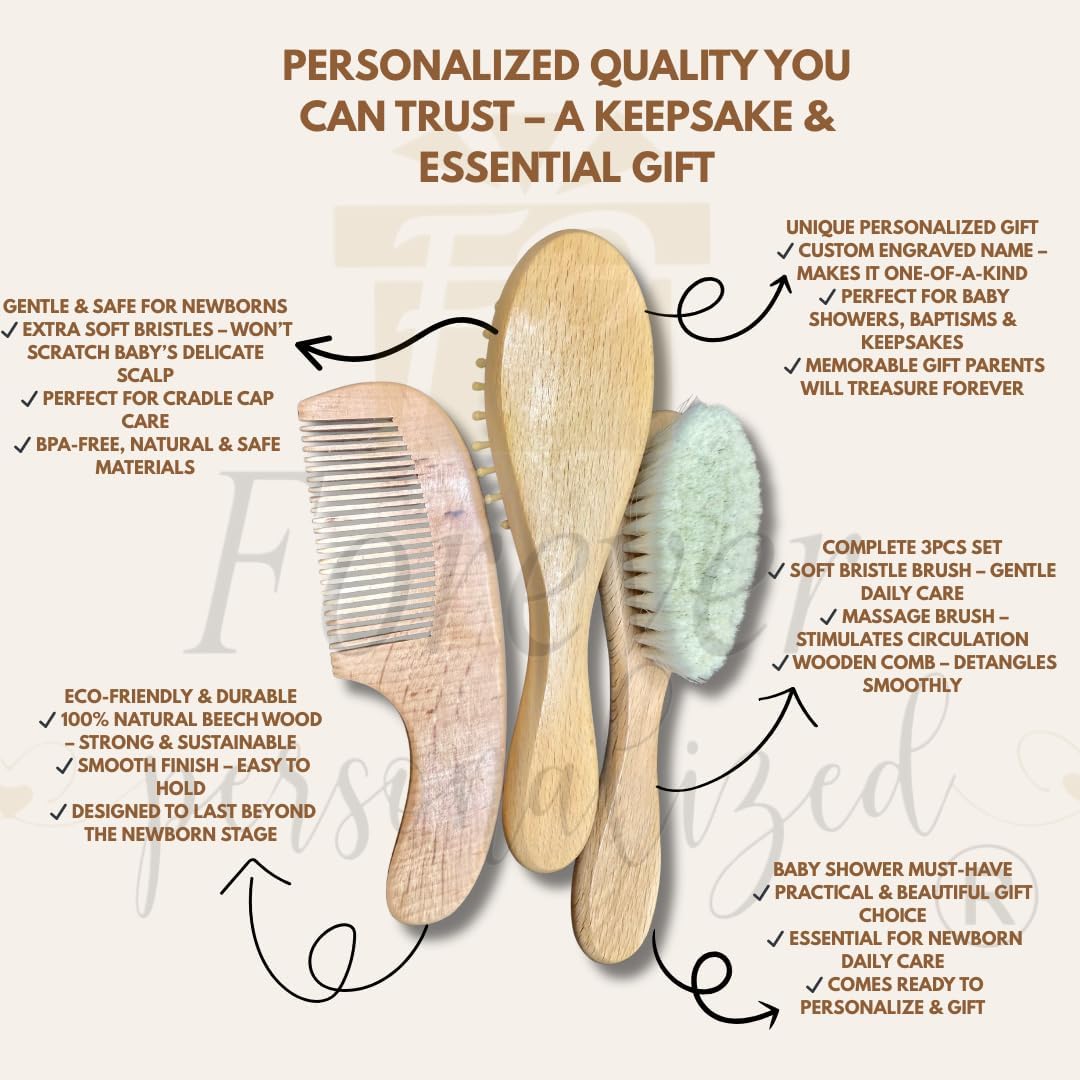 Custom Wooden Baby Brush Set | Personalized Wooden Baby Brush | Personalized Baby Gift Girls | Personalized Baby Gifts | Baby Brush and Comb Set | Custom Baby Gifts | Personalized Gifts