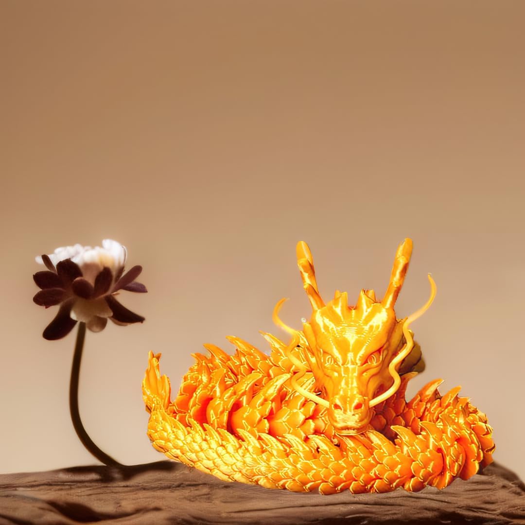 3D Printed Dragon - Articulated and Posable Toy for Car Decoration - Strikingly Realistic Dragon crystal Figure gifts (Gold)