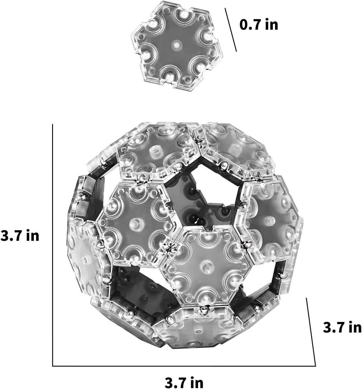 TEMI Fidget Sphere Toys of 12-Piece Set Pentagons Fun Executive Desk Toy Puzzles for Adults 14+ Years Old Boys and Girls (grey hexagon)