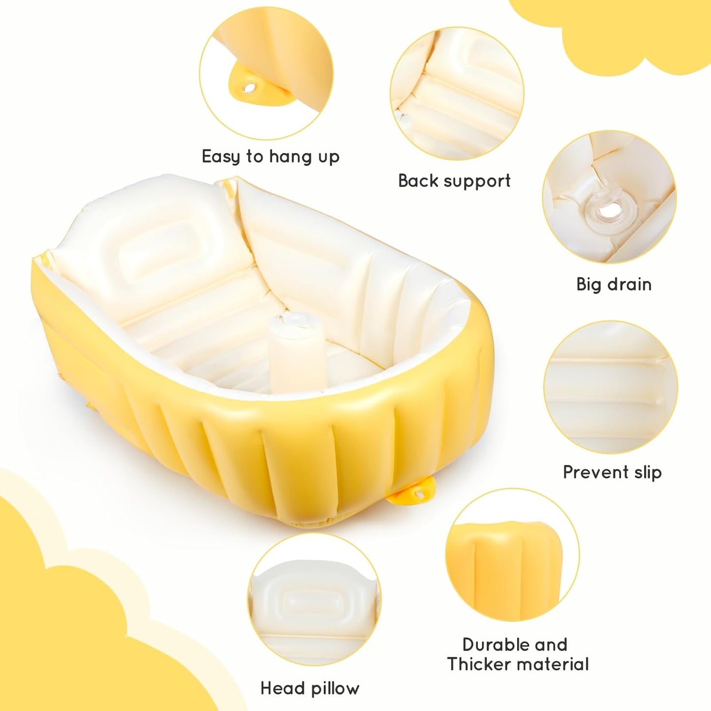 MINK Inflatable Baby Bathtub – Compact, Portable Bath Tub with Anti-Sliding Saddle Horn Seat, Ideal for Travel & Home – Suitable for Infants 0-6 Months