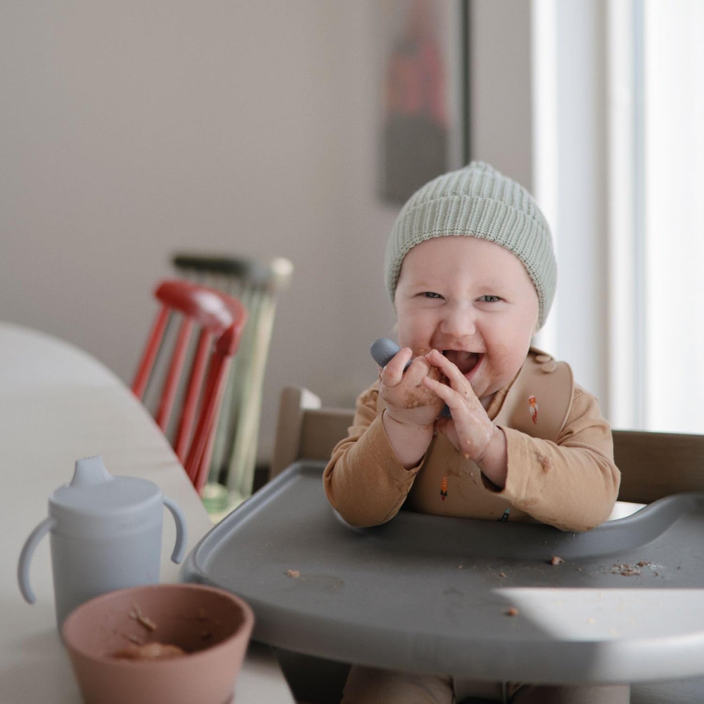 mushie Silicone Toddler Starter Spoons | 2 Pack (Natural/Shifting Sand)
