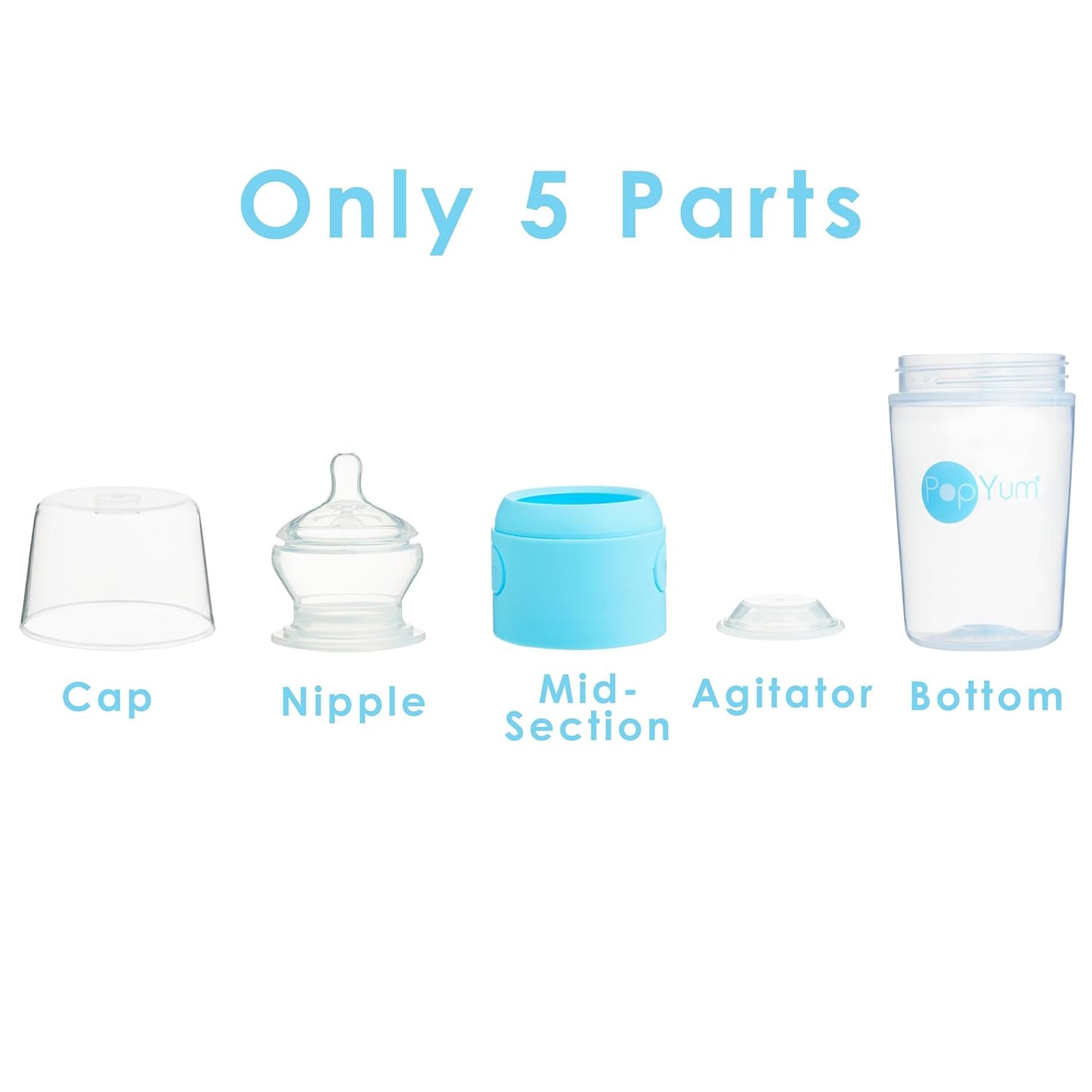 PopYum 9 oz Blue Anti-Colic Formula Making/Mixing/Dispenser Baby Bottles, 2-Pack with #2 Medium Flow Nipples, 260 ml, BPA-Free, Natural Latch