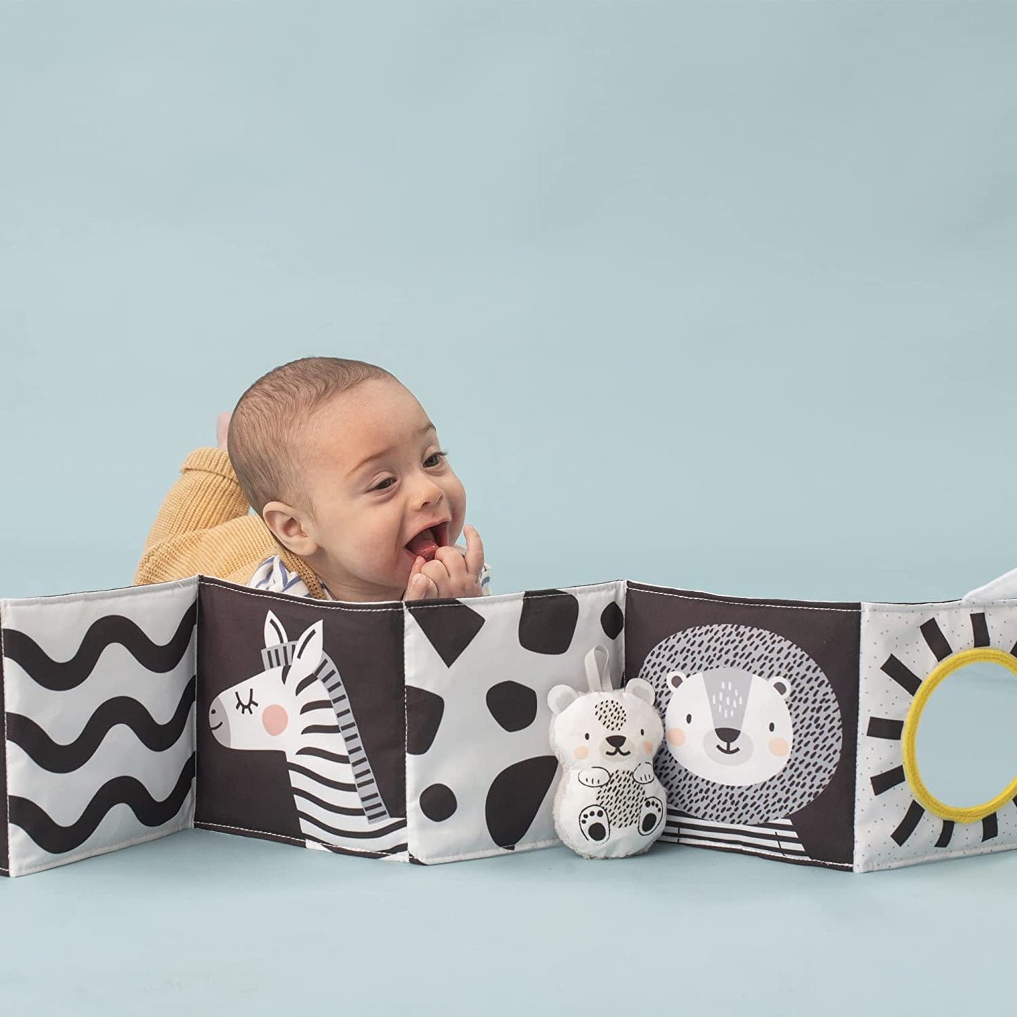 Taf Toys Newborn Soft Activity Book Black & White High Contrast Baby Book Infant Sensory Toys Tummy Time Soft Cloth Books for Babies Textured Fabric Crinkling Shapes Patterns 0-12 Months Newborn Toys