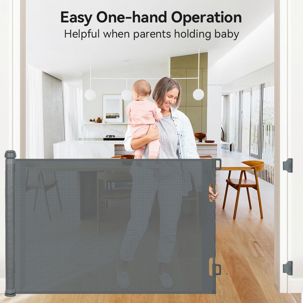 COMOMY 118" Retractable Baby Gates Extra Wide, Retractable Dog Gate for Large Openings, Extra Long Dog Gates for The House, Extra Large Mesh Pet Gate for Stairs, Doorways, Hallways, Indoor&Outdoor