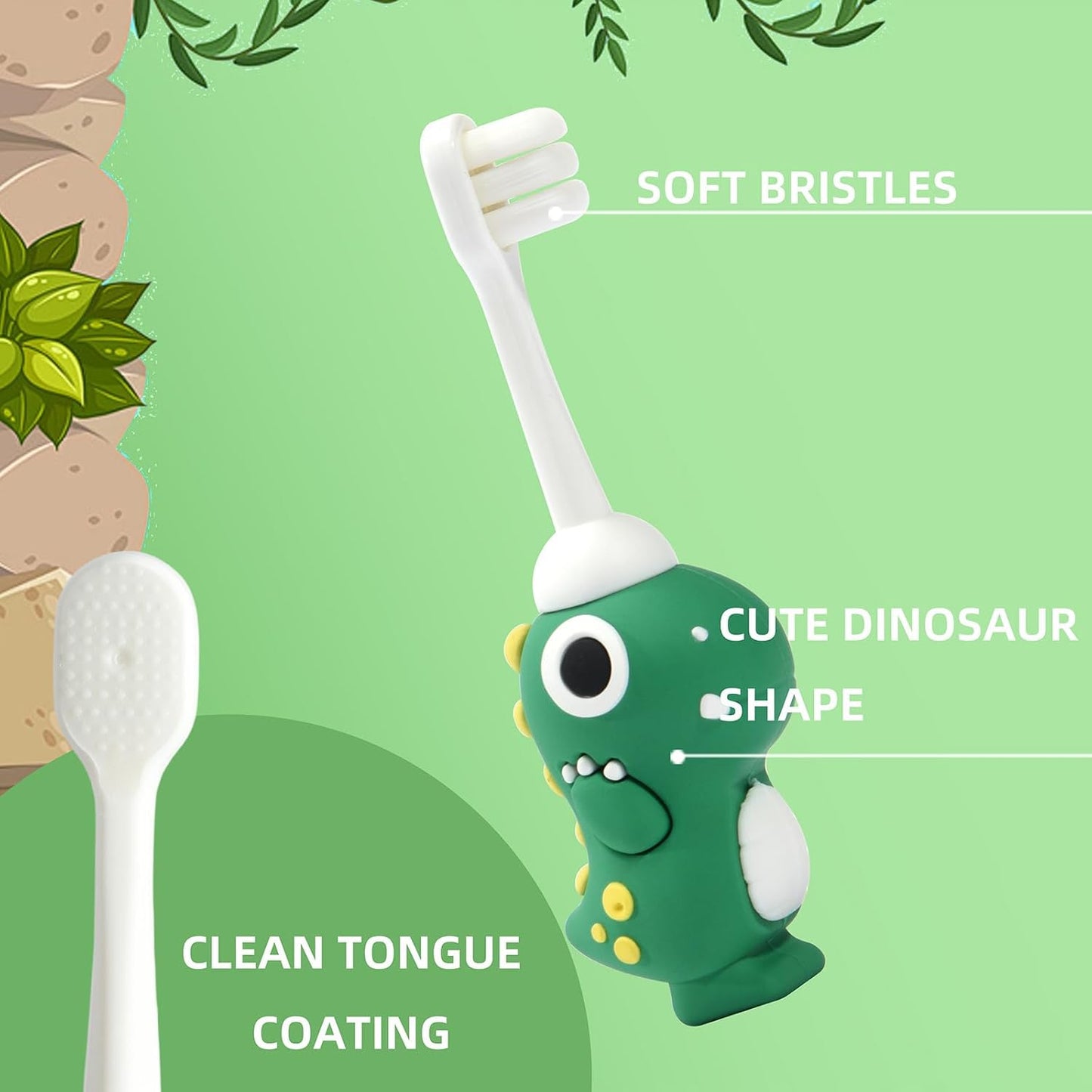 Neverfade Dinosaur Kids Toothbrush - Extra Soft Wide Head Toothbrush Tor Baby, 0.08mm Soft Filament Toddler Toothbrush for Kids 2-4,Make Brushing Fun and Protect Kids Delicate(Pink)