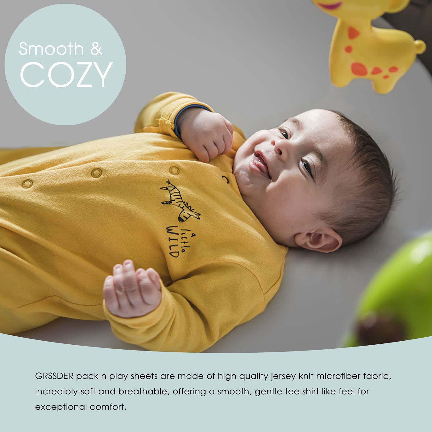 GRSSDER Stretchy Ultra Soft Jersey Knit Fitted Pack n Play Sheets Set 2 Pack, Portable/Mini Cribs Playards Sheets with Deep Pocket, Cute Elephant for Girls and Boys