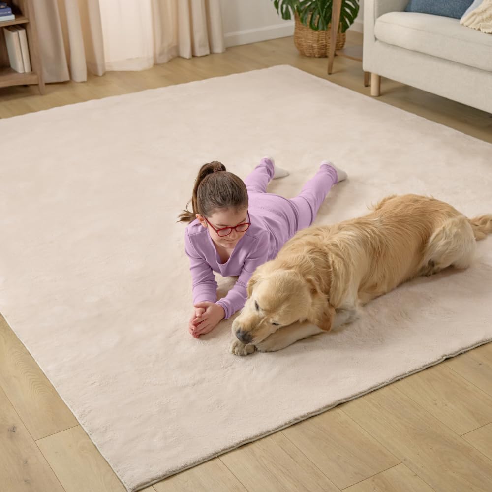 GORILLA GRIP Ultra Soft Washable Area Rug, 6x9, Stain and Slip Resistant Plush Thick Carpet for Bedroom Living Room, No Shed Floor Rugs, Pet Friendly, Dorm Essentials, Kids Nursery Home Decor, Ivory