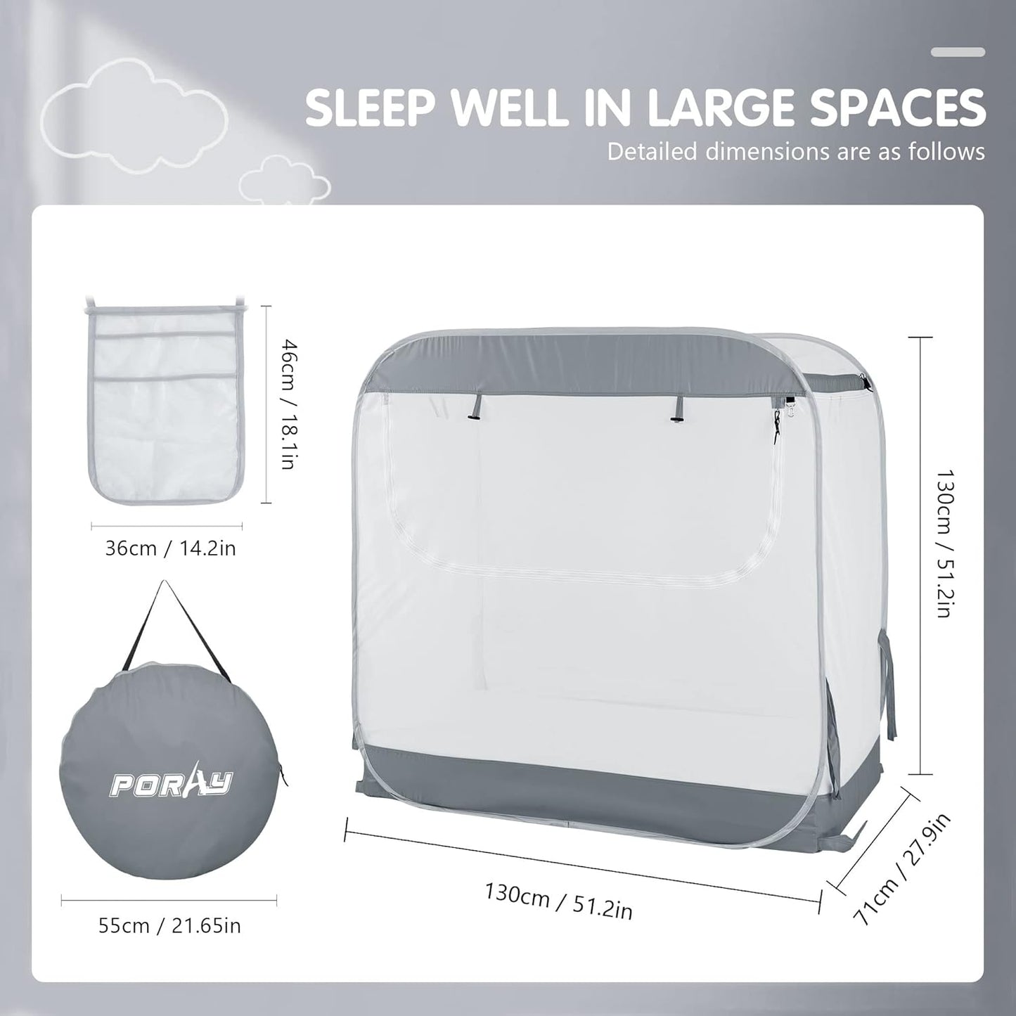 Porayhut Portable Baby Crib Net Safety Mesh Tent,Pop up Infant Mosquito Net, See Through Canopy Netting Cover for Baby&Toddler to Keep Baby from Climbing Out.