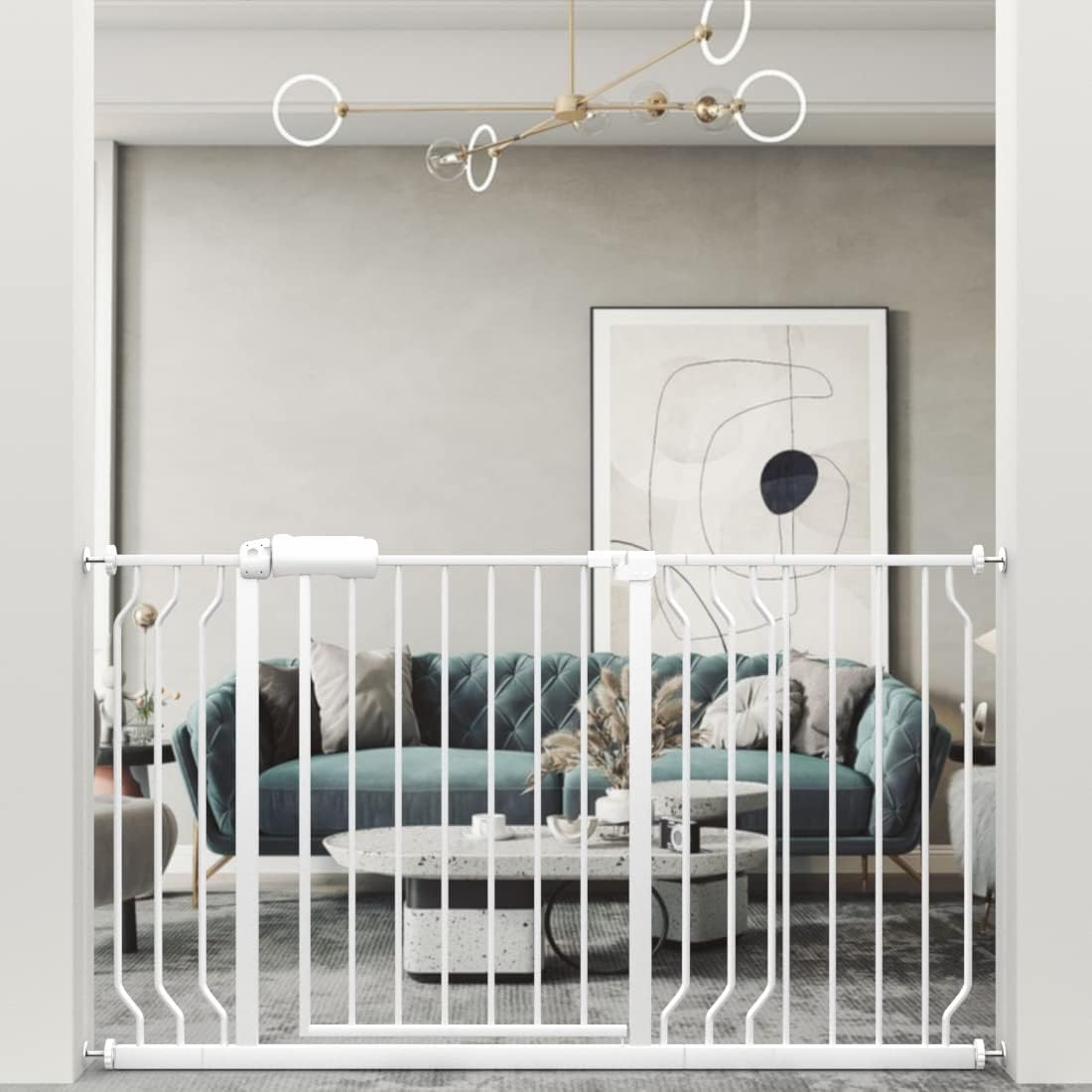 WAOWAO Baby Gate 48.03-52.72" Extra Wide Pressure Mounted Walk Through Swing Auto Close Safety White Metal Toddler Kids Child Dog Pet Puppy for Stairs,Doorways,Kitchen