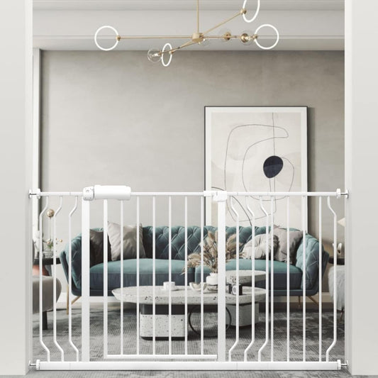 WAOWAO Baby Gate 48.03-52.72" Extra Wide Pressure Mounted Walk Through Swing Auto Close Safety White Metal Toddler Kids Child Dog Pet Puppy for Stairs,Doorways,Kitchen