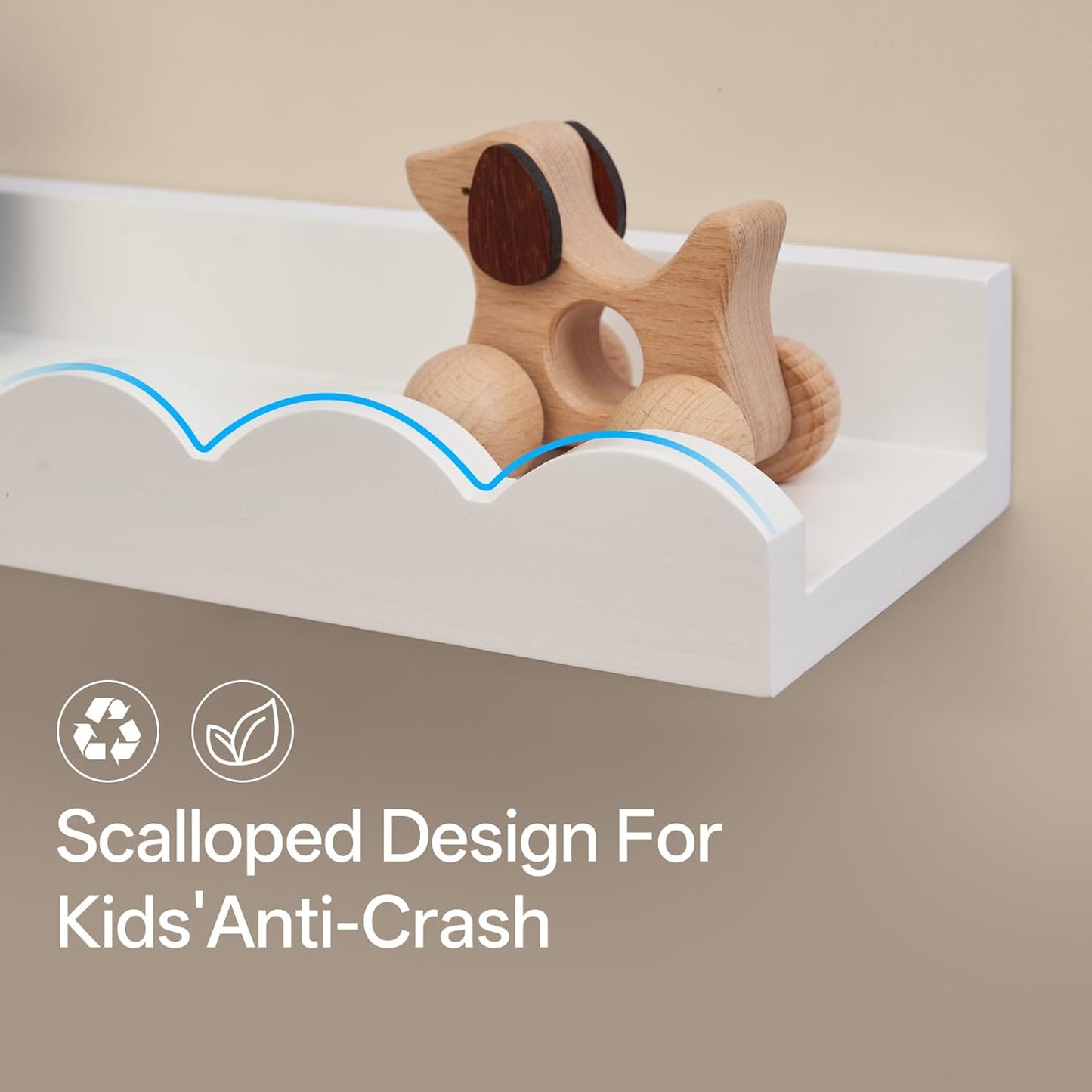 Nursery Book Shelves, Scalloped Floating Shelves 24inch Set of 2 Solid Pine Wood Wall Mounted Bookshelf with Wave Lip for Bedroom Kids, Toddler Room, Baby Room