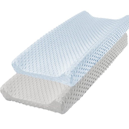 Owlowla Changing Pad Cover,Soft Minky Dots Changing Table Sheets for Baby Boy and Girl 2Pack (Silver Grey&Baby Blue)