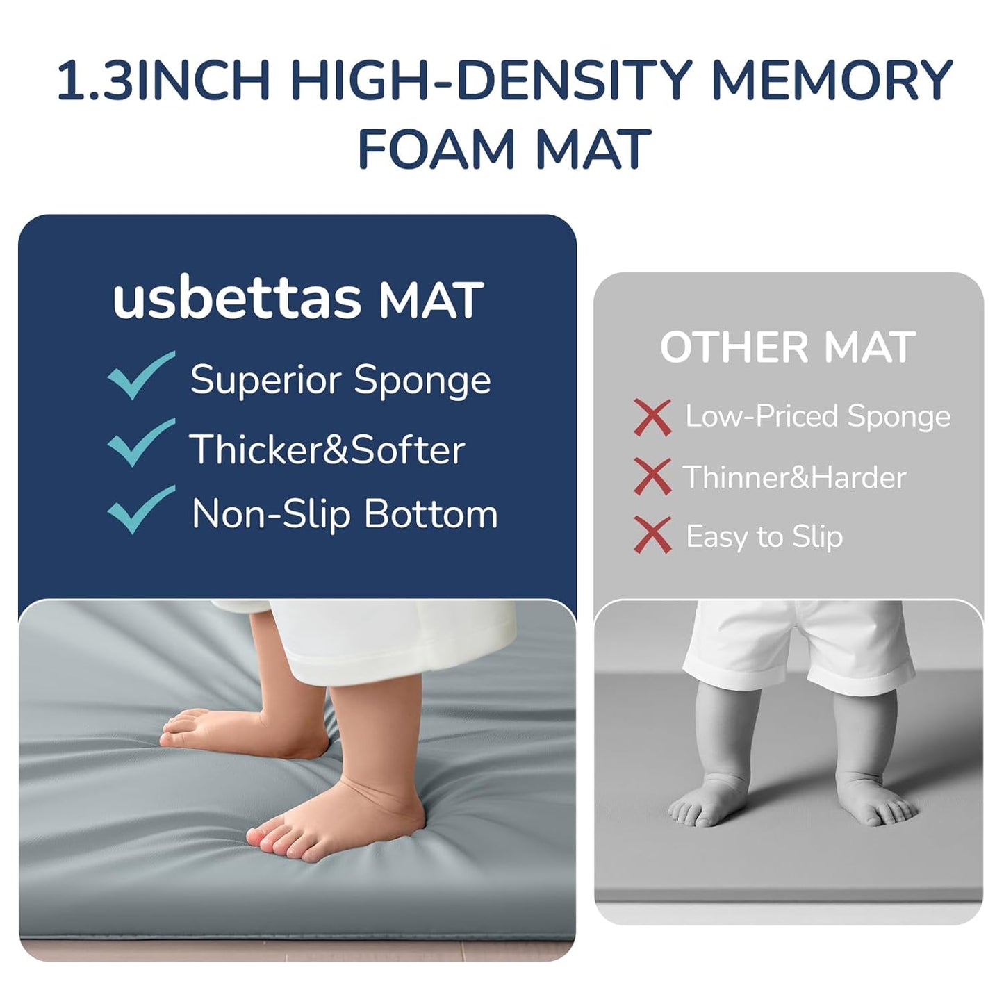 Baby Play Mat for Floor,1.3'' Thick Memory Foam Play Mat,Soft PU Leather Muscle Mat Rug,Cushioned & Waterproof Playpen Mats,Non Slip Crawling Padded Tummy Time Mat for Toddlers,Infants,Kids