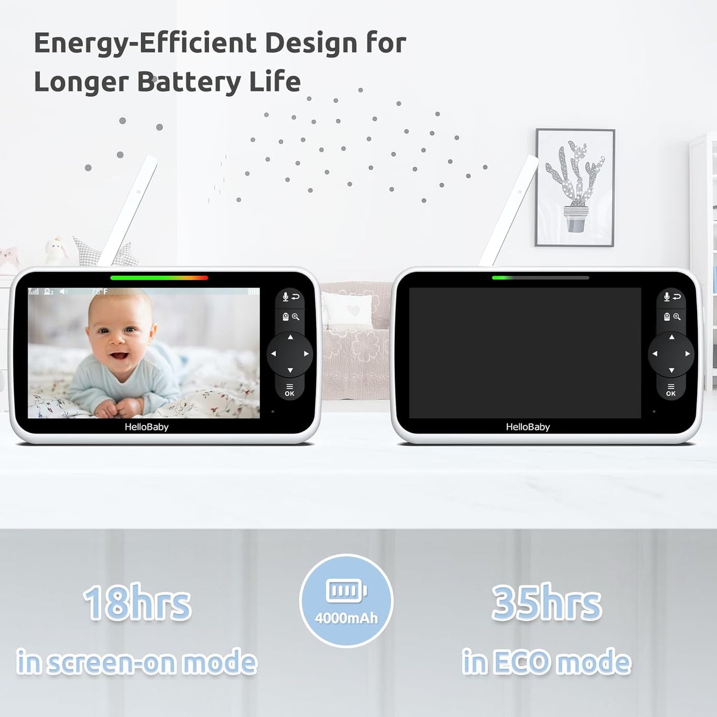 HelloBaby Video Baby Monitor with Upgraded 6” IPS Large Screen, Split Screen with 2 Cameras, Night Vision and Temprature Monitoring, Remote Pan-Tilt-Zoom Camera, No-WiFi