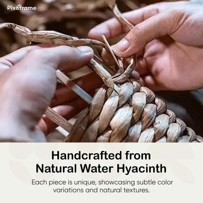 Large Rectangular Handwoven Wicker Basket - Natural Water Hyacinth Storage Baskets with 2 Built-in Handles - Ideal for Towel, Blankets, and Home Organizer & Decor - 15"x 11"x6.75" - Brown