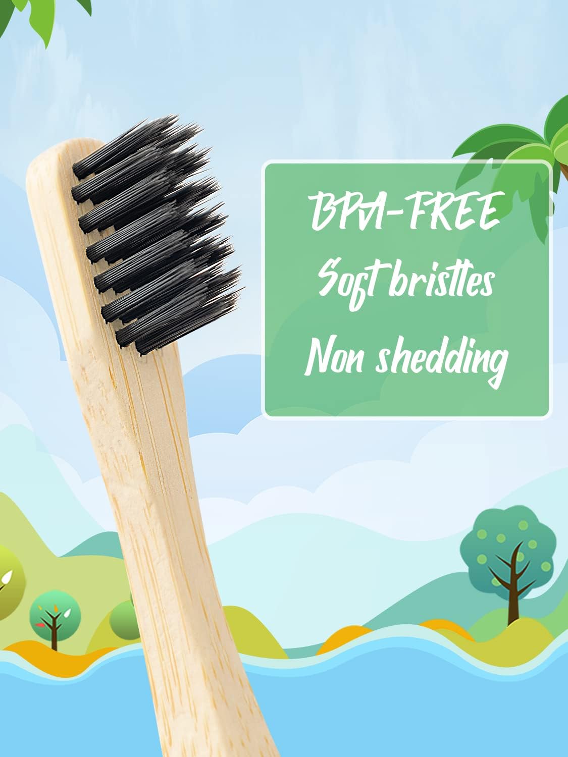 Bamboo Kids Toothbrushes (6 Pack) - Soft Bristle Organic Compostable BPA Free Toothbrush for Kids Toddler Baby Tooth Brush, Eco Friendly Natural Biodegradable Wooden Toothbrush - Round Handle