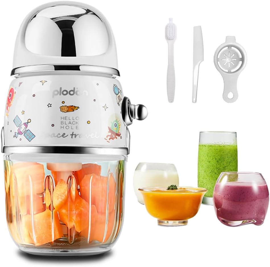 Baby Food Maker Mini Cute and Small Food Processor Puree Blender Grinder Chopper 1.2 Cup Glass Bowl with 6 Blade Electric (Spaceman-White(One Bowl))