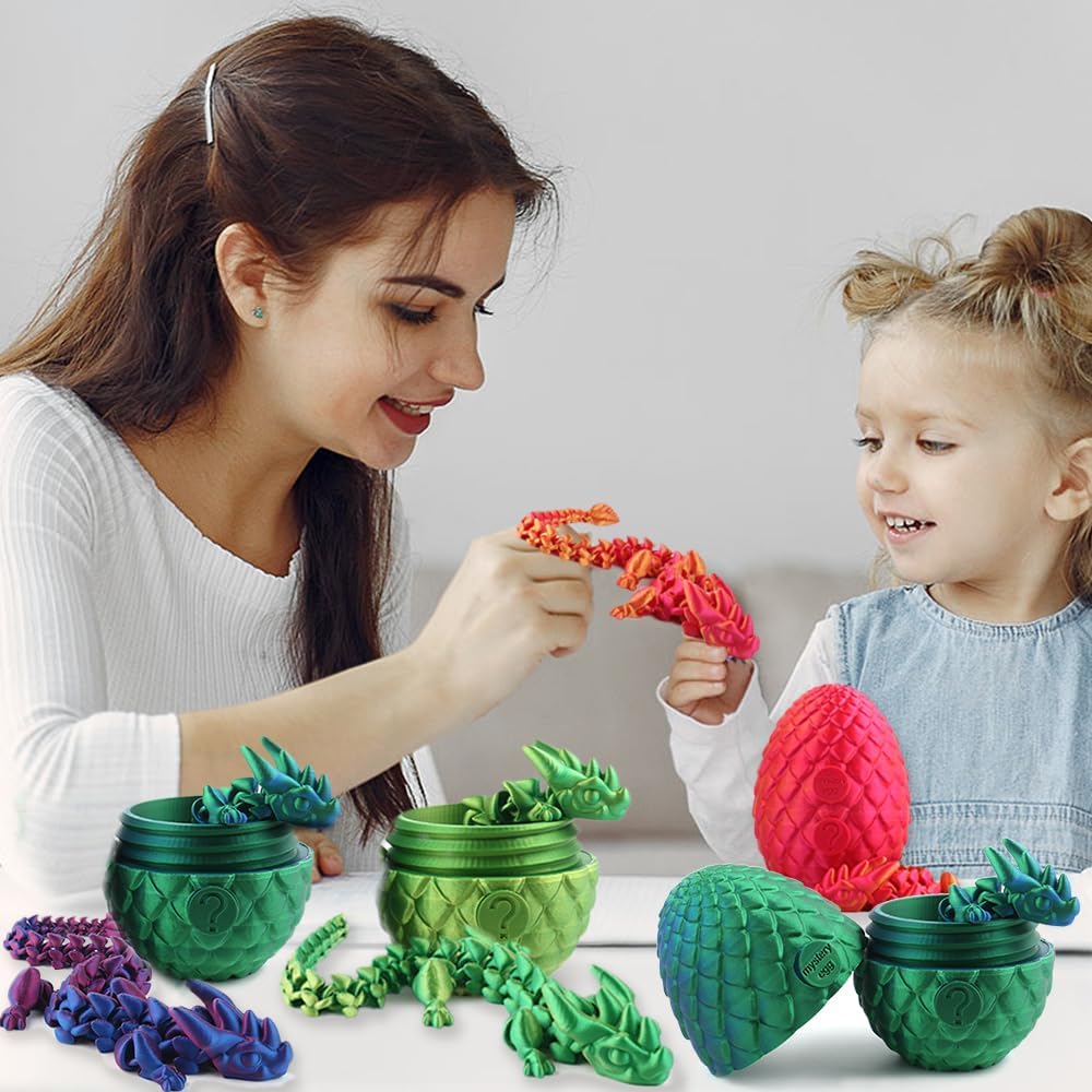 Easter Egg, 3D Printed Articulated Crystal Dragon Egg, Surprise Crystal Dragon Mystery Dragon Fidget Toy for Autism/ADHD, Home Office Executive Desk Decor Toys Gift for Kids Adults (Yellow & Green)