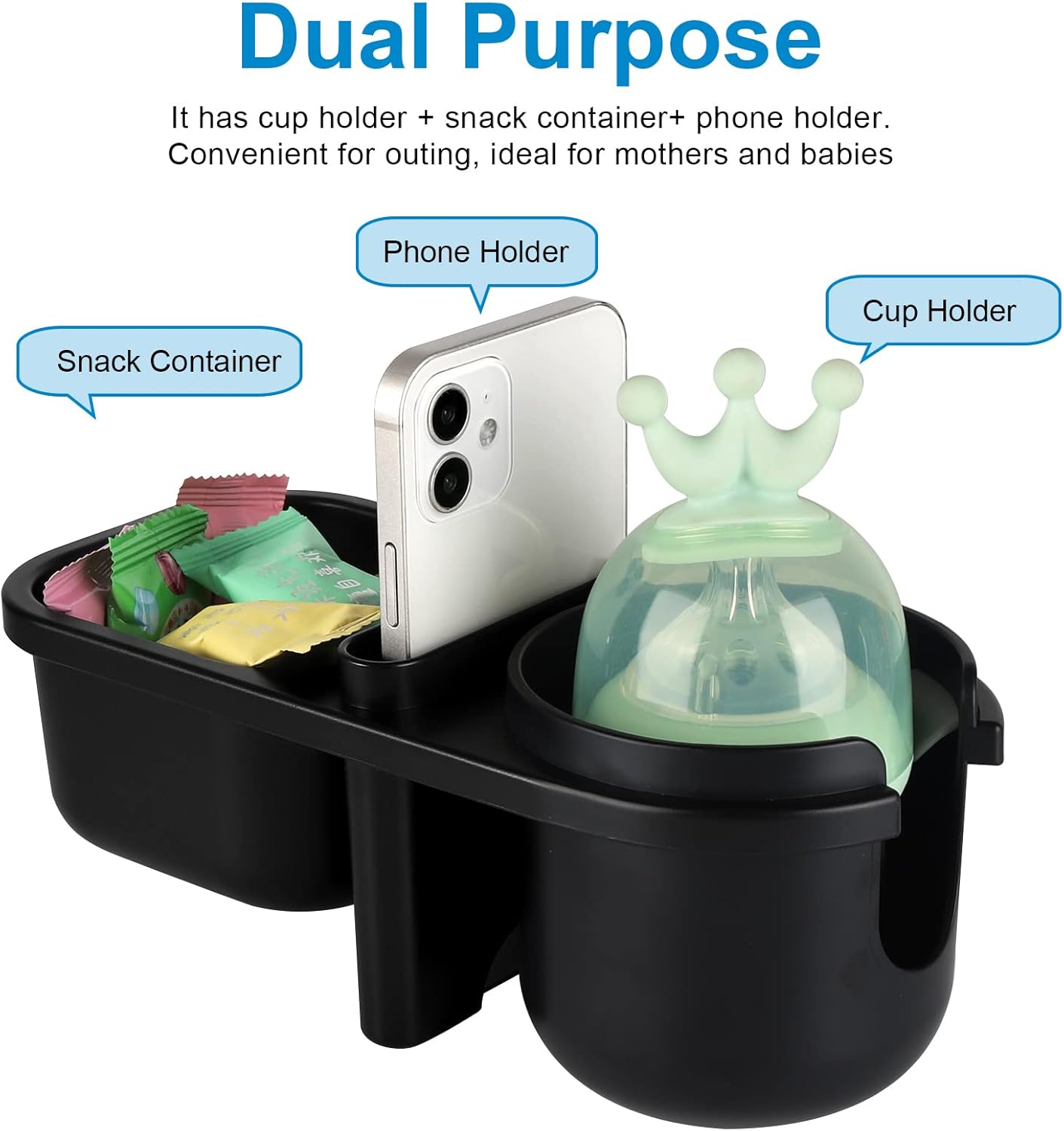 Accmor Stroller Cup Holder with Tray, Universal Cup Holder, Bike Bottle Holder, 360° Rotatable Large Caliber Drinks Holder for Stroller, Bike, Wheelchair, Walker