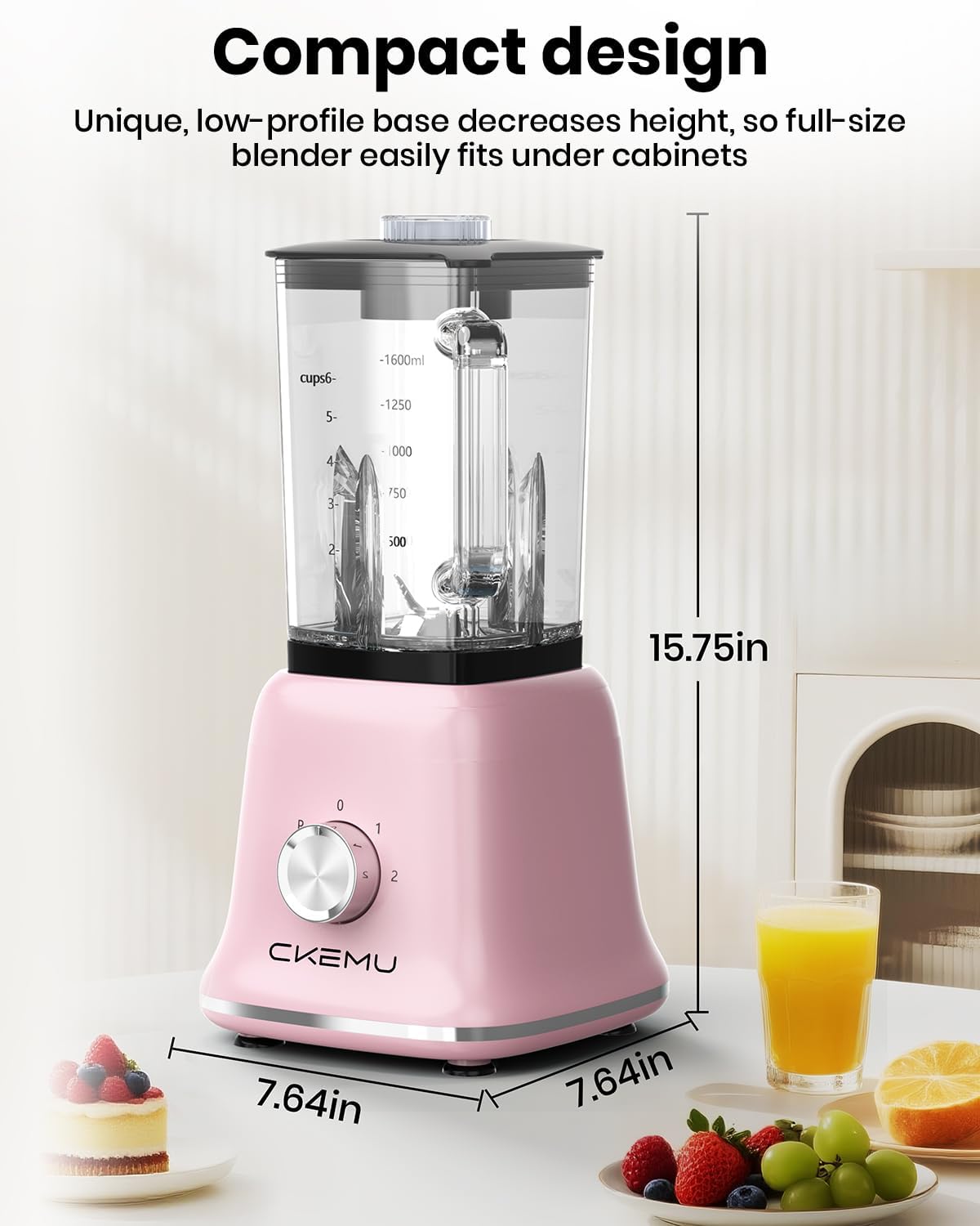 Professional Blender For Smoothies, 58 Oz Glass Jar, Glass Blender Including Puree & Crush Ice Functions, 750 Watts, B02 (Macaroon Pink)