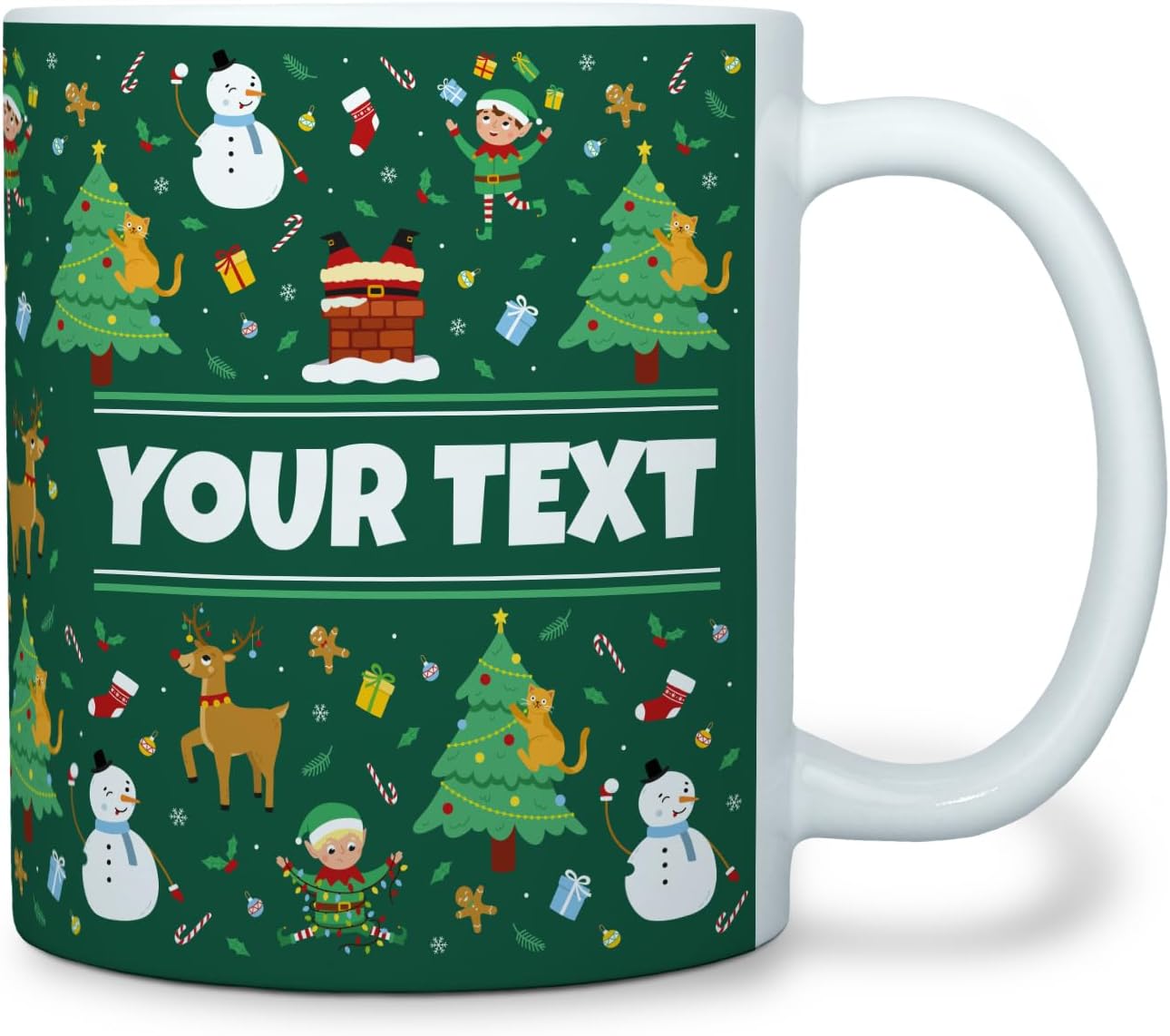 Personalized Mug for Kids - Christmas - Custom Name/Text, Ceramic Hot Chocolate/Cocoa/Coffee Cup for Boys/Girls, Holiday/Birthday Gift - 11 oz, White Handle