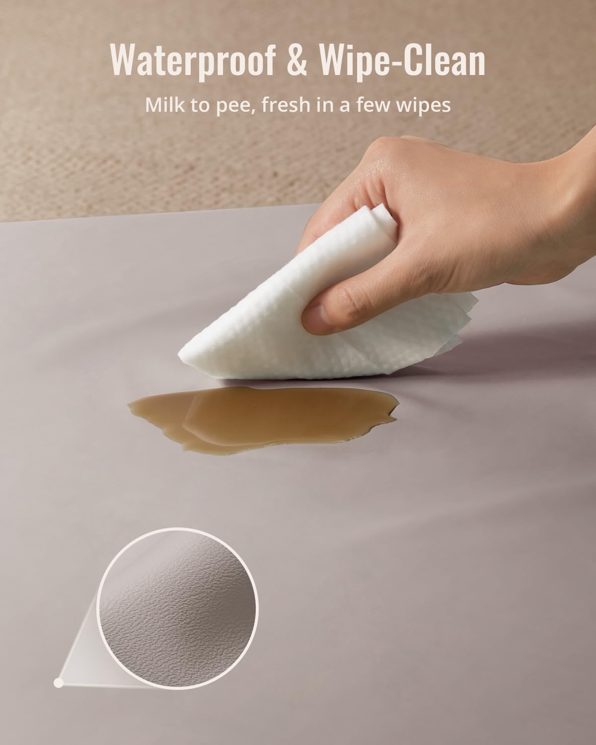 Blissful Diary Vegan Leather Baby Play Mat, 50x50 Thicken Foam Cushioned & Waterproof Playpen Mat for Infants and Toddlers, Stylish and Just Wipe-Clean Playmat for Baby Play on Floor, Taupe