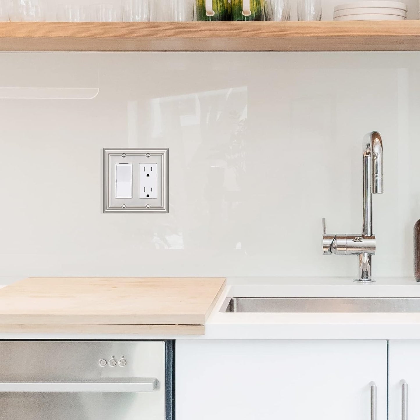 DEWENWILS Double Decorator Wall Plates, Brushed Nickel Outlet Covers, Metal Face Plates for Electrical Outlets, GFCI, Dimmer Switch, 2-Pack