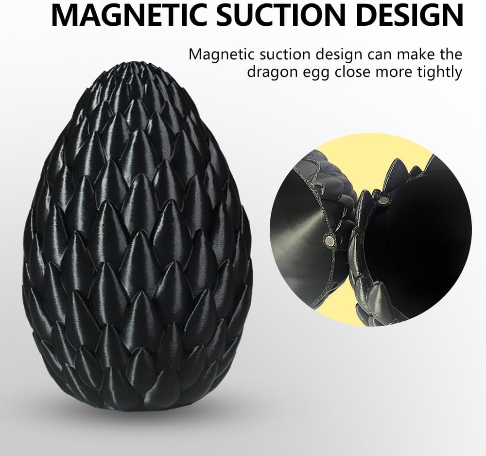 Dragon Eggs with Dragon Inside, 16.5 Inch Large 3D Printed Dragon Egg Articulated Dragon Crystal Dragon Executive Desk Toys Fidget Toy for Autism/ADHD (Black, with Egg)