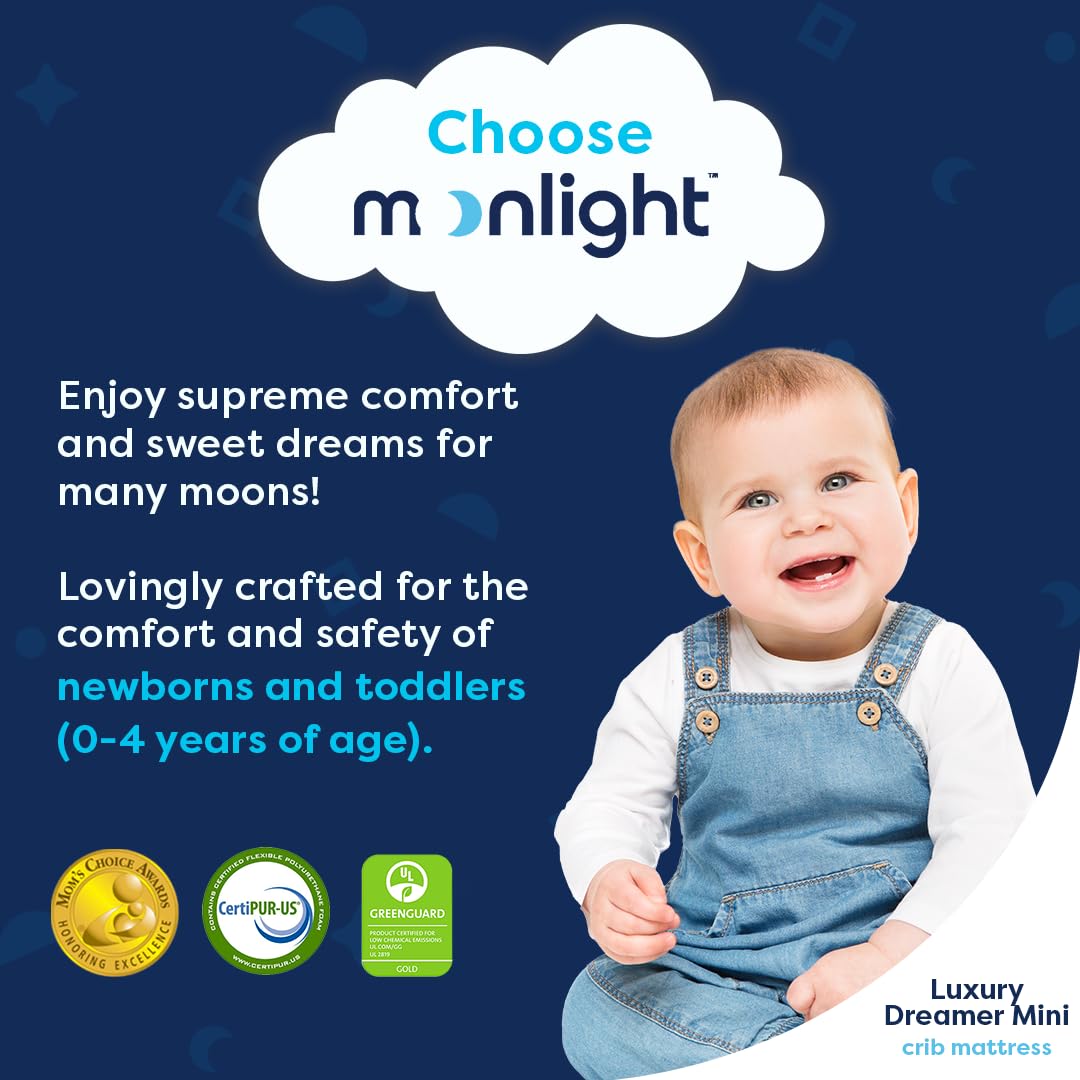 Moonlight Slumber Luxury Dreamer Mini Crib Mattress – Dual-Sided Baby and Toddler Mattress with CoolGel Foam, Waterproof and Hypoallergenic Cover, 5" Foam, Mini Crib Size, 24x38x5, Made in USA