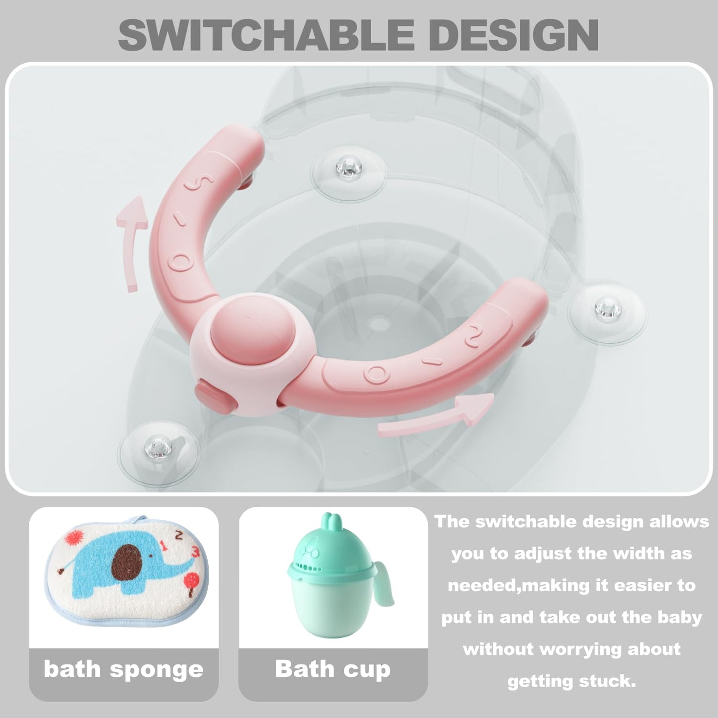 Baby Bath Seat, Bath Seat for Baby 6 Month & up, Baby Bath tub Seat with Suction Cups, Non-Slip, Detachable, Pink