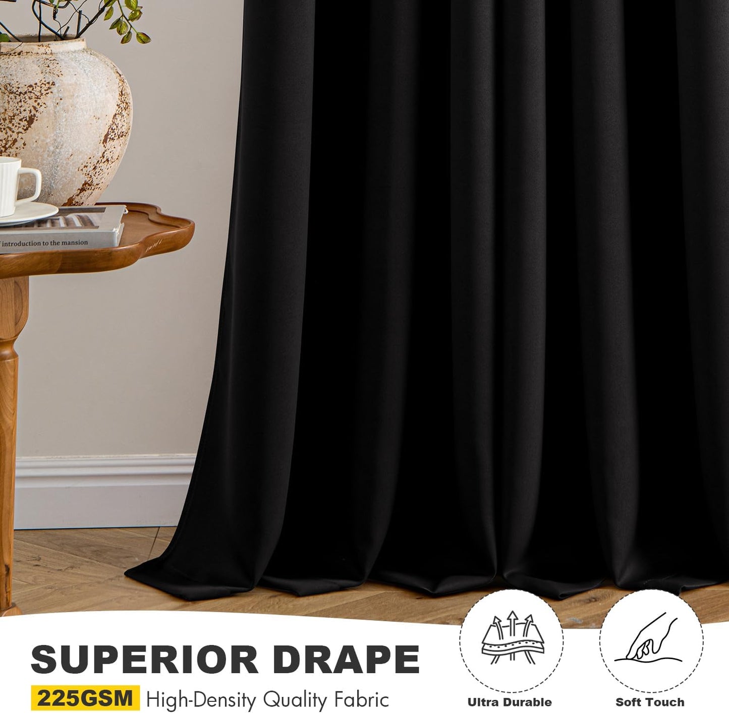 MIULEE Black Blackout Curtains - Bedroom Window Treatment Curtains Thermal Insulated Room Darkening Drapes for Living Room Kitchen Grommet Light Blocking Halloween Drapery 40 x 45 Inches Long 2 Panels