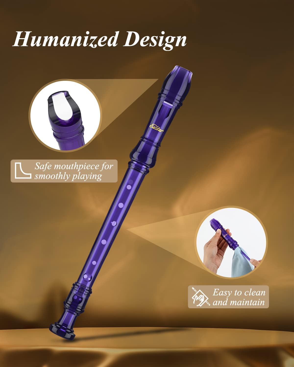 Eastar Soprano Recorder Instrument for Kids Students Beginners, German fingering C Key with Cleaning Kit, Storage Bag, Fingering Chart, ERS-1GPu, Purple, School-Approved