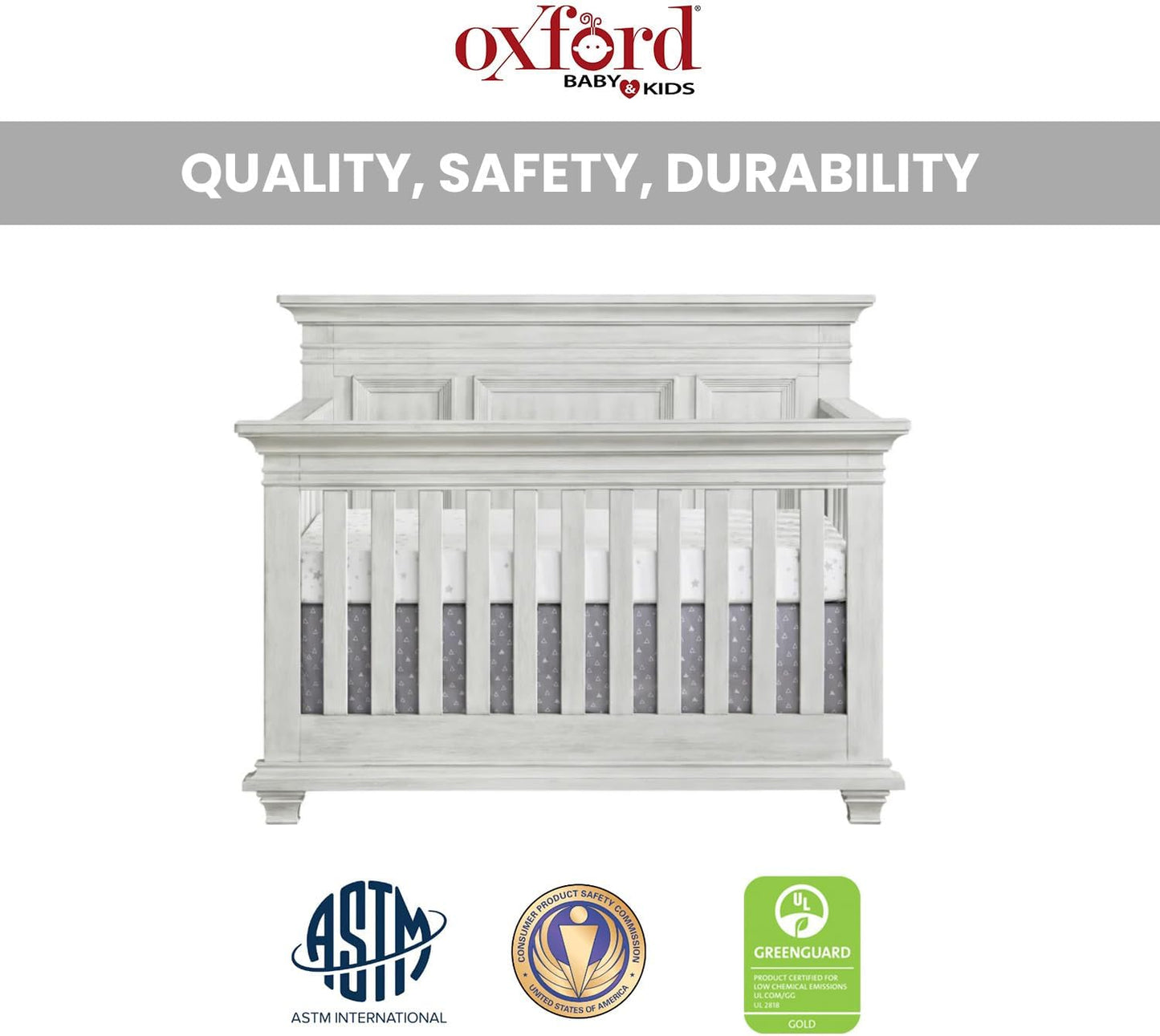 Oxford Baby Weston 4-in-1 Convertible Crib, Vintage White, GreenGuard Gold Certified