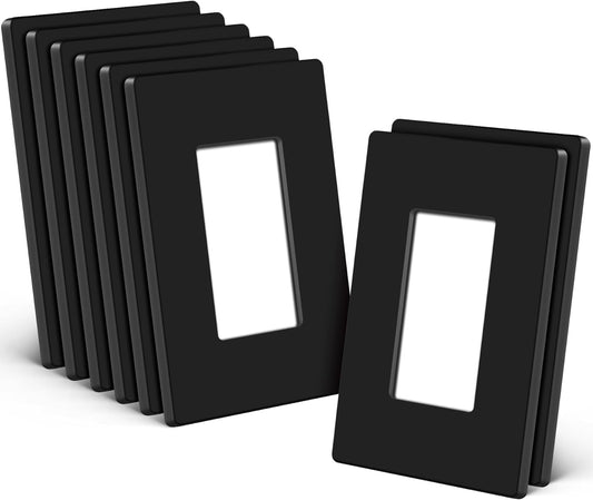 CML Black Decorator Screwless Wall Plate, 8 Pack Receptacle Outlet Cover, 1-Gang Hidden Screw Smooth Face Switch Plates, Standard Size 2.91”x4.68”, UL Listed