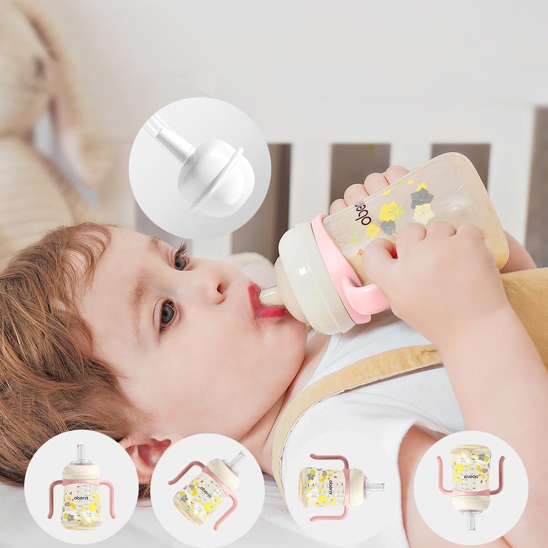 Toddler Sippy Cup 10oz, Weighted Straw Baby Drinking Water Bottle with Valved Spout for 6+ Months, 300ml/Pink/2Pack