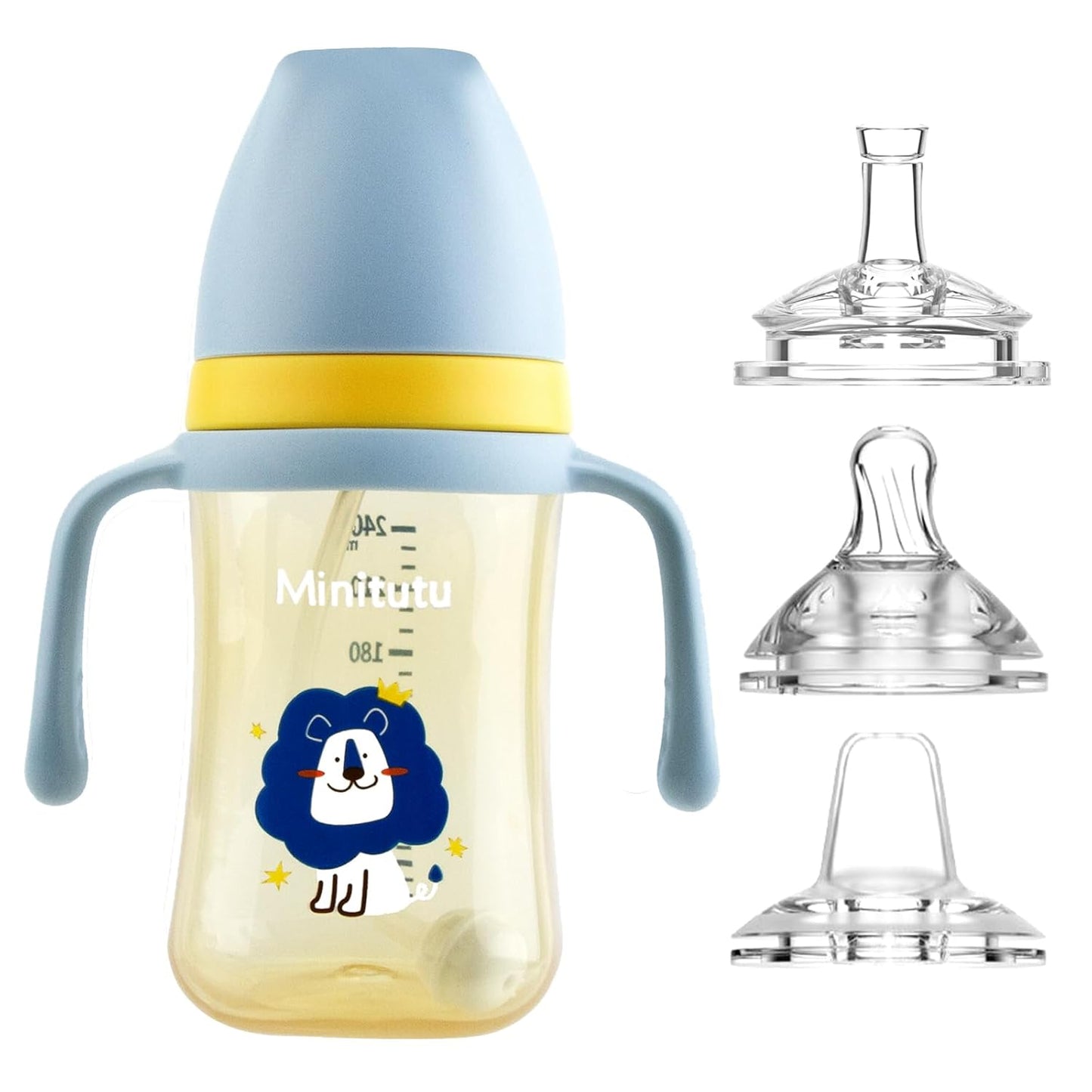 Weighted Sippy Cup With Straw and Handles - No-Spill Easy Grip Trainer Cup With Soft Flex Spout - 3 Sippy Spouts for Baby and Toddlers (Blue)