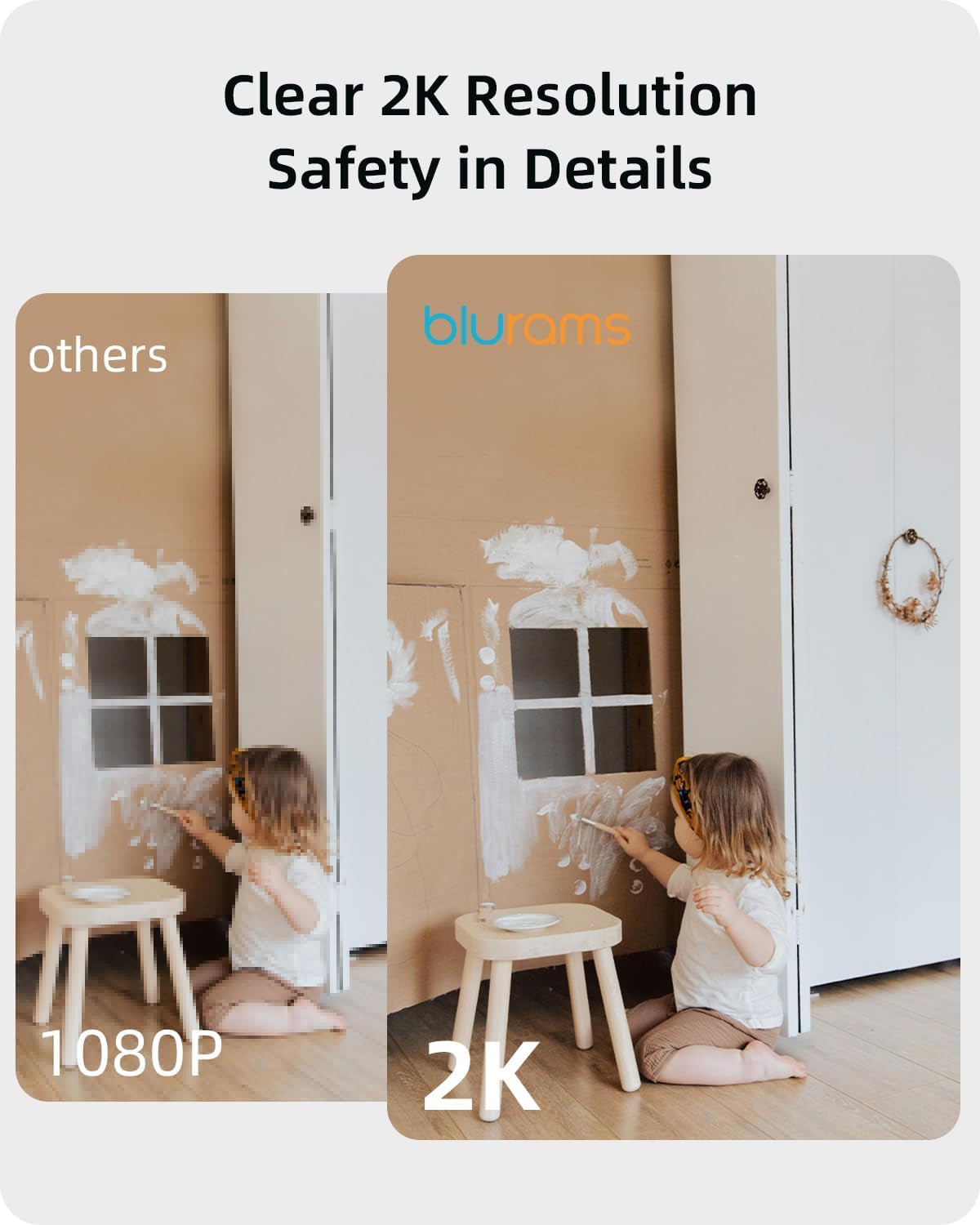 blurams Security Camera 2K, Baby Monitor Dog Camera 360-degree for Home Security (White + 64GB TF Card)