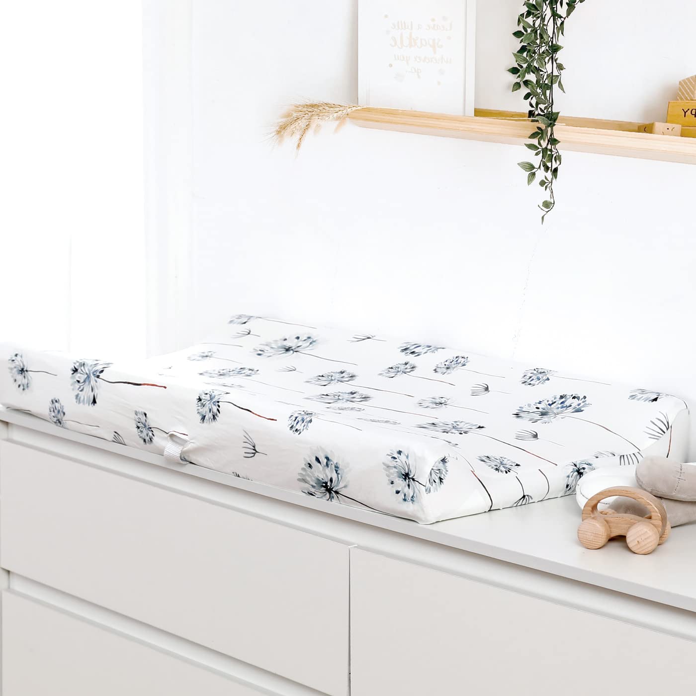 GRSSDER Stretch Ultra Soft Jersey Knit Changing Pad Cover Set 2 Pack, Change Table Pad Covers Fit 32"/34" x 16" Pads Safe and Snug, Pretty Swan/Watercolor Dandelion for Baby