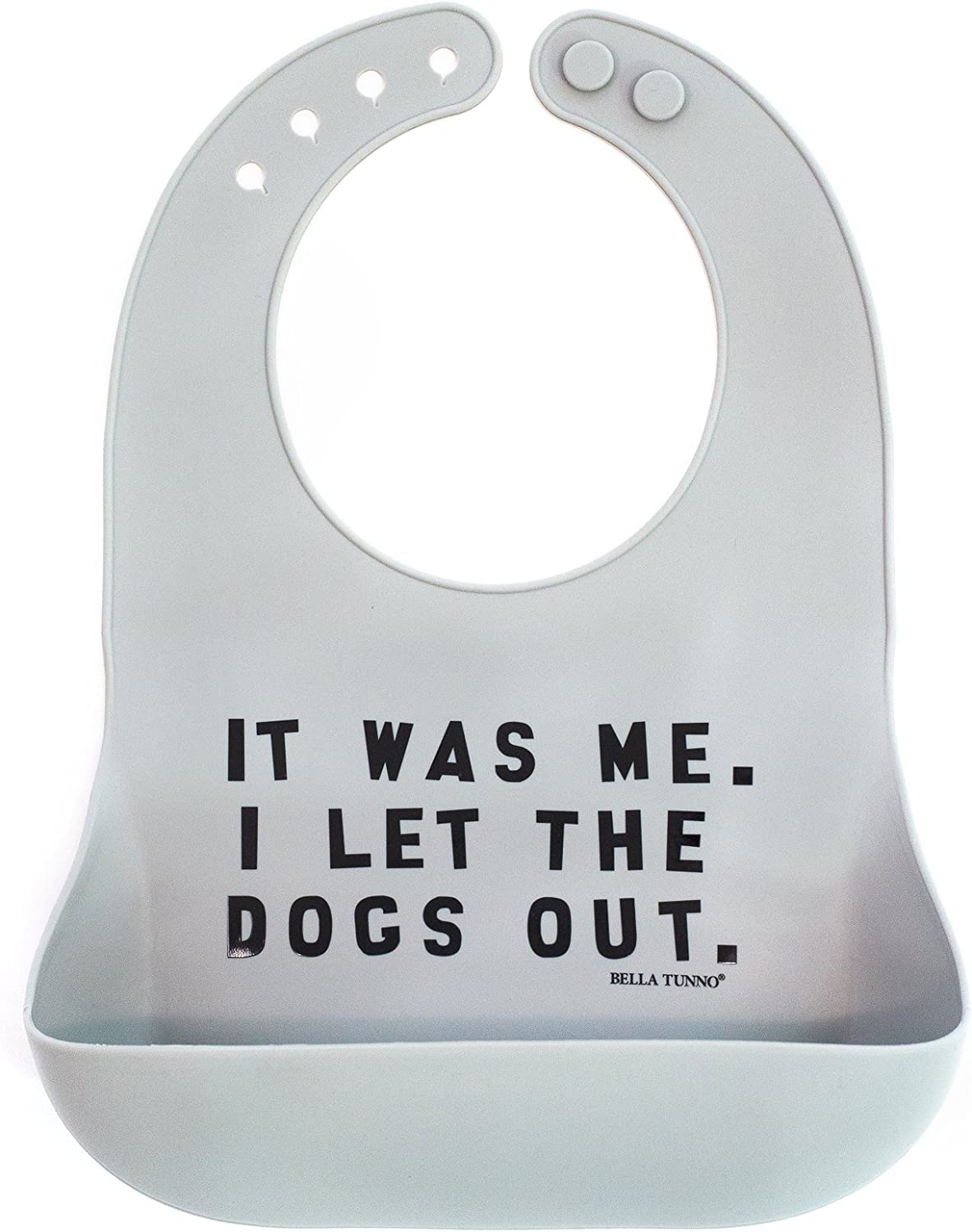 Baby Bib for Eating by Bella Tunno, Waterproof Silicone Bib with Large Food Catcher, Adjustable Fit for Babies 4-12 months & Toddlers 1-3 Years, Boys & Girls, Let The Dogs Out
