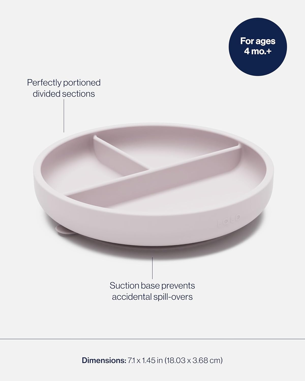 Lalo Suction Plates - 2 Pack, 100% Silicone Non-Toxic BPA-Free Baby Plates with Suction Base To Prevent Accidental Tip-Overs - Suction Plates for Toddlers With Three Divided Sections - Lavender