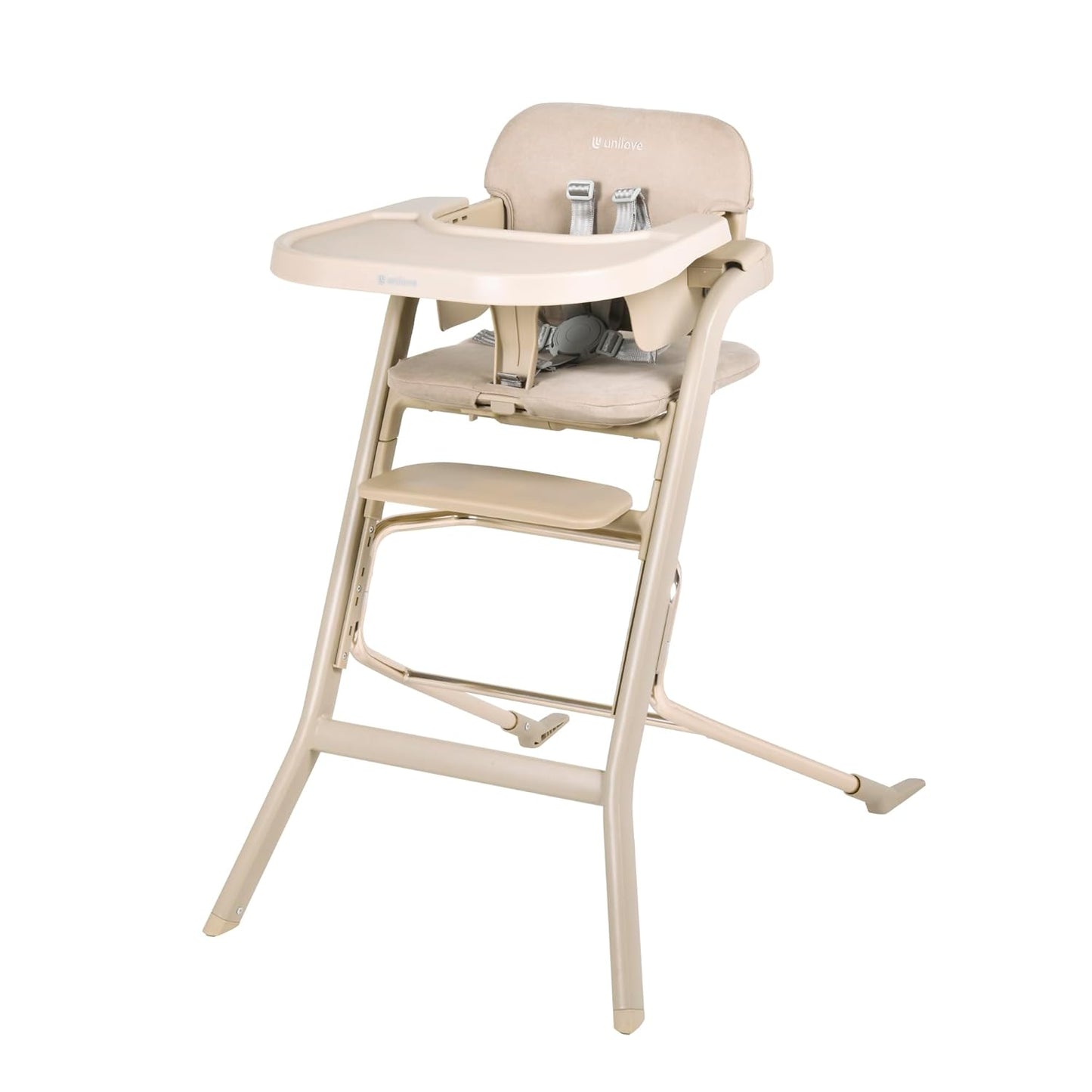 Unilove Grow with Me 2-in-1 Baby High Chair – Adjustable Toddler Chair with Baby Set, Removable Harness, One-Hand Seat & Footrest Adjustment, for Ages 6-60 Months - Sandy Beige
