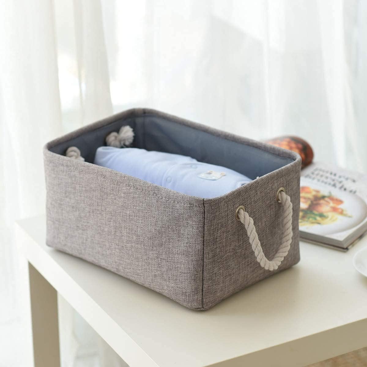 Storage Basket Fabric Sturdy Canvas Storage Bins Organizer with Handles for Clothes and Storage Foldable Storage Boxes Cubes