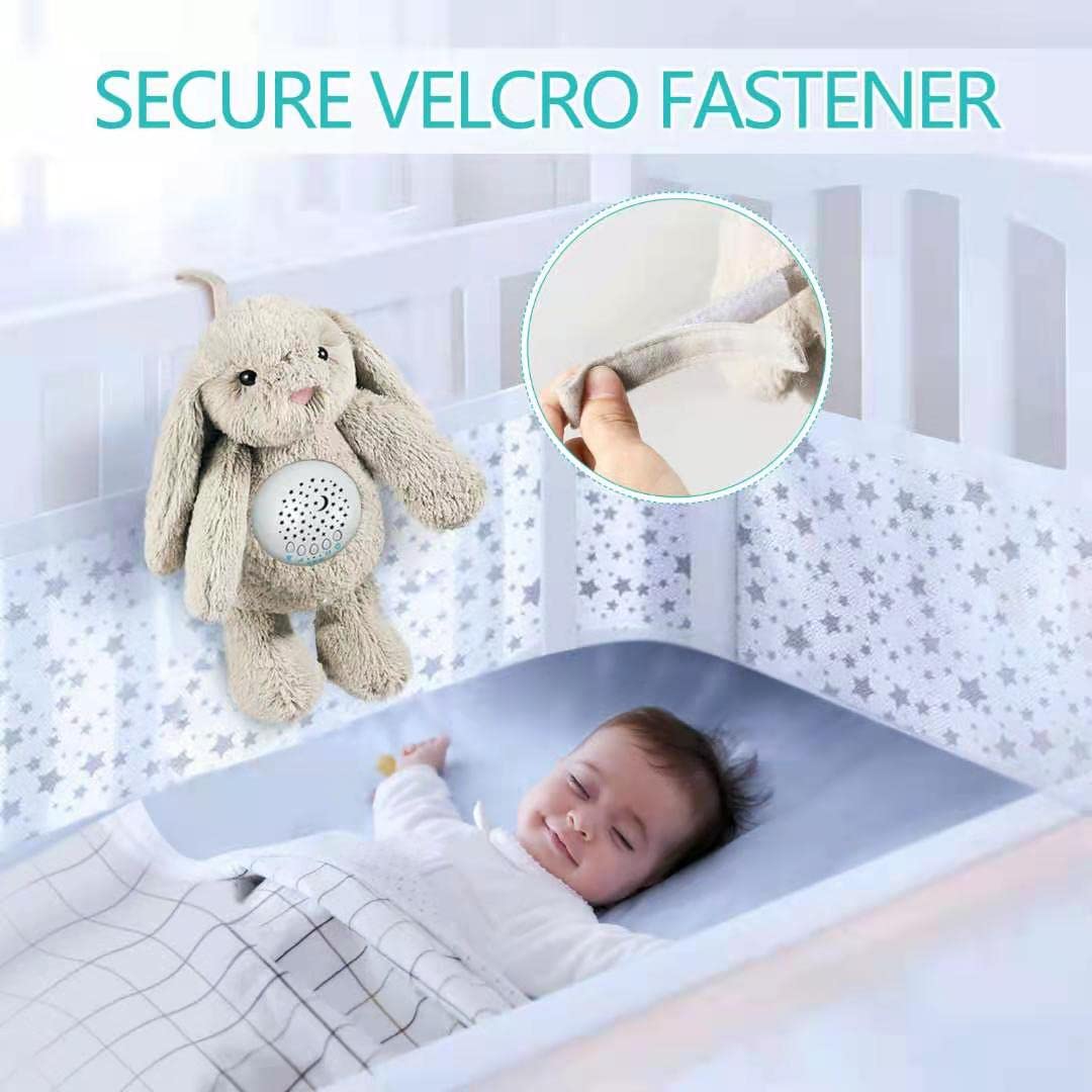 BEREST Baby Sleep Soother Bedtime Bunny with Starry Projector Night Light, Plush Stuffed Animal for Newborn Infants, Lullaby Music, White Noise, Mother's Heartbeat for Boys & Girls Shower Gifts