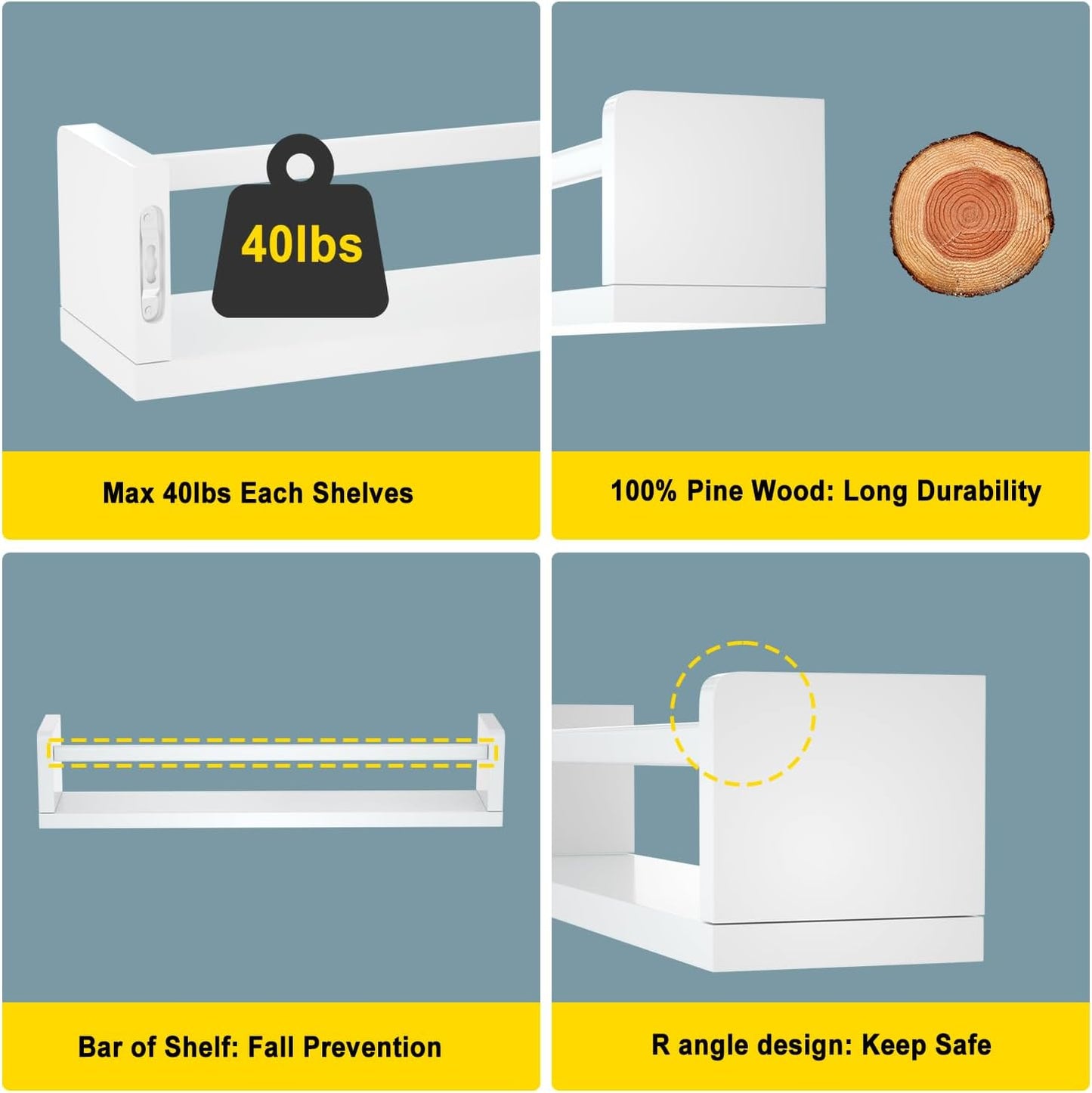 Nursery Floating Shelves for Kids Room, Wall Book Shelves for Kitchen Living Room, Book Shelf Wall Mounted for Baby Kids Bedoom Bathroom (White, 24inch Set 3)