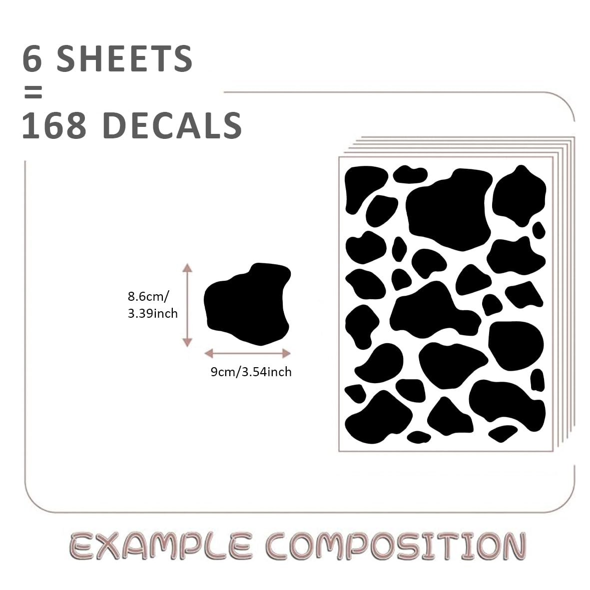 YouRfocus Farmhouse Cow Print Wall Decals | 6 Sheets of Black Vinyl Peel and Stick Wall Stickers for Bedroom, Living Room, Bathroom | Wall Decor for Home, Cars, Cups