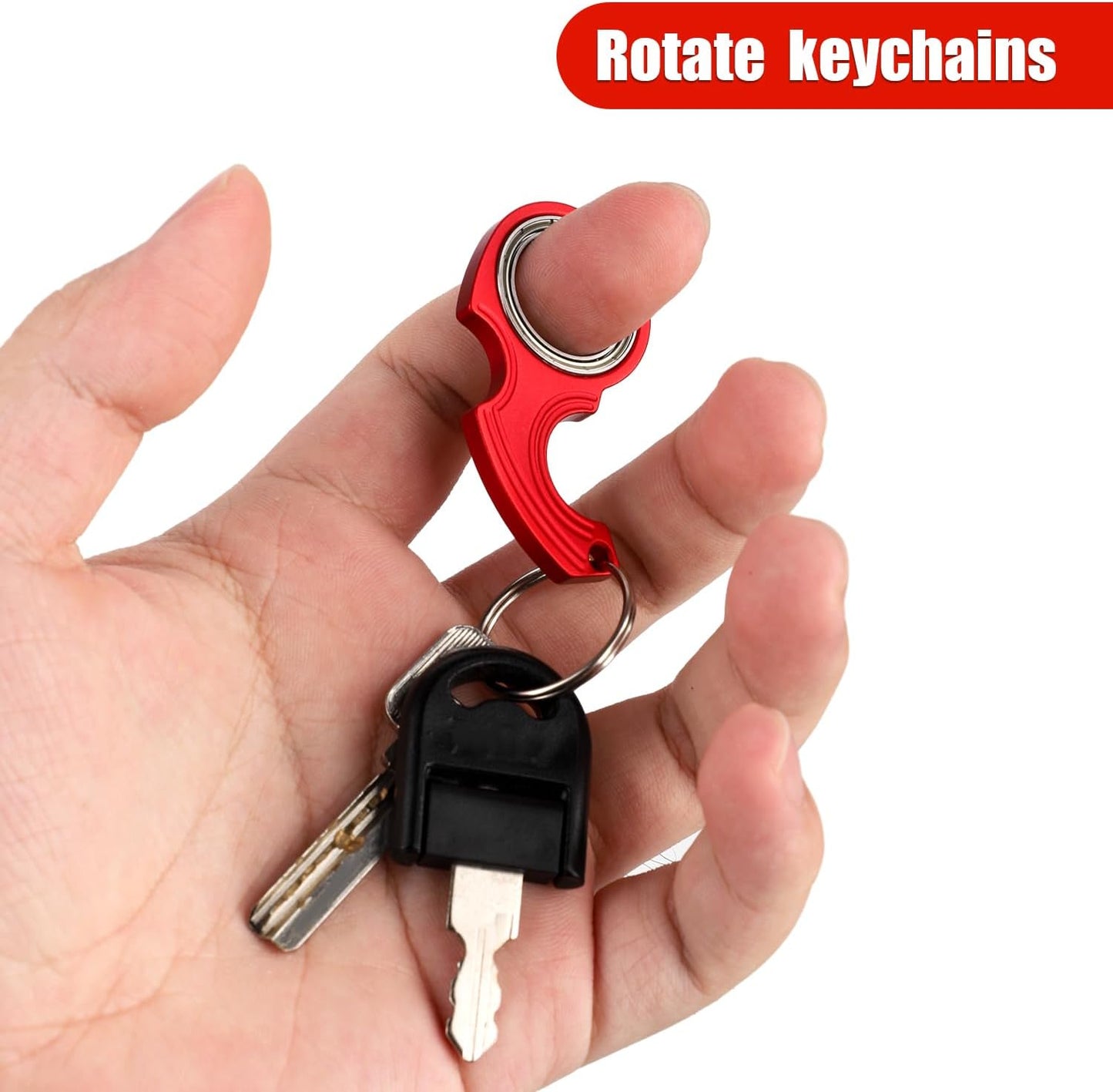 2pcs Key Chain Spinner Fidget Toy, Portable Finger Spinning Keychain with 2pcs Key Ring Funny Key Holder Toys for Adults Teens Finger Exercising (Red)