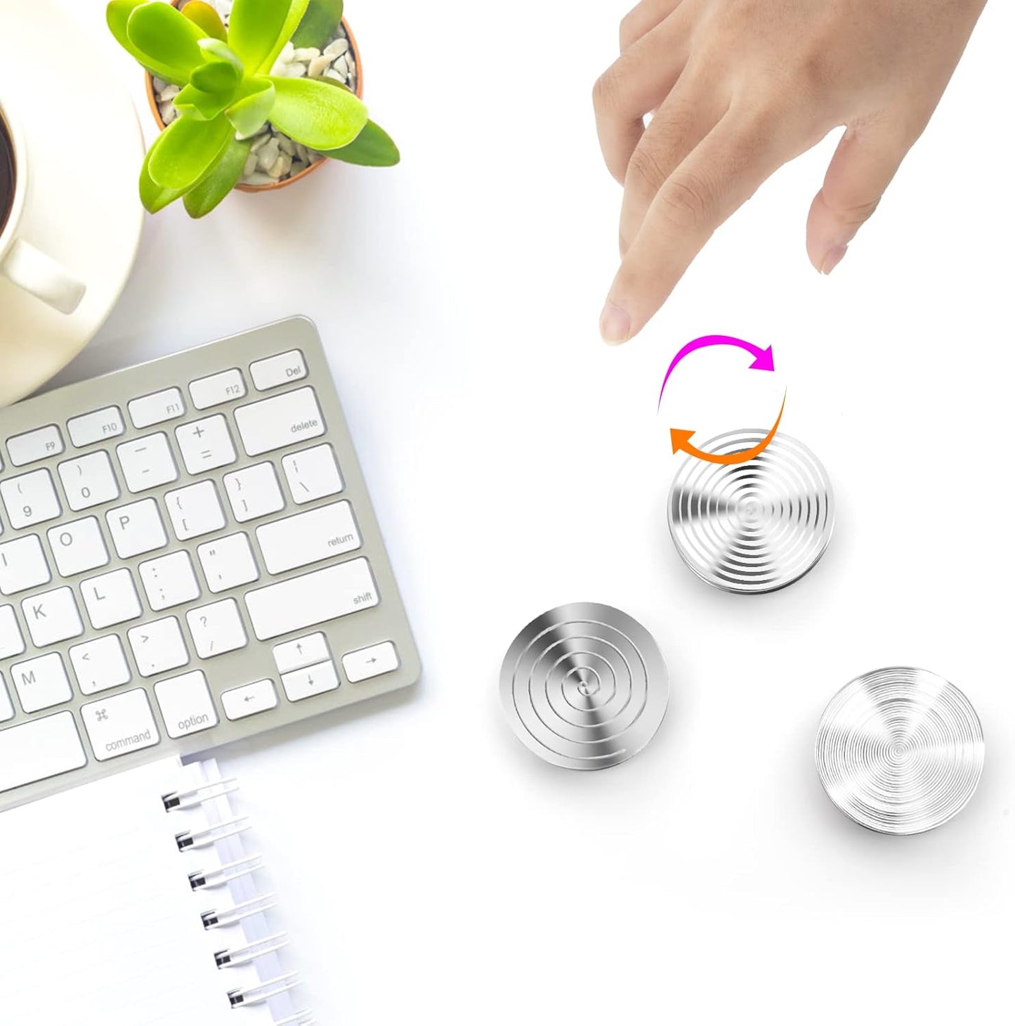 TOMAZON Kinetic Desk Spinning Toy, Stainless Steel Rotating Motion Coin, Optical Illusion Spinning Top for Office Anxiety Stress Relief, Portable ADHD Little Fidget Toys Gift for Adults & Kids(3 Pack)