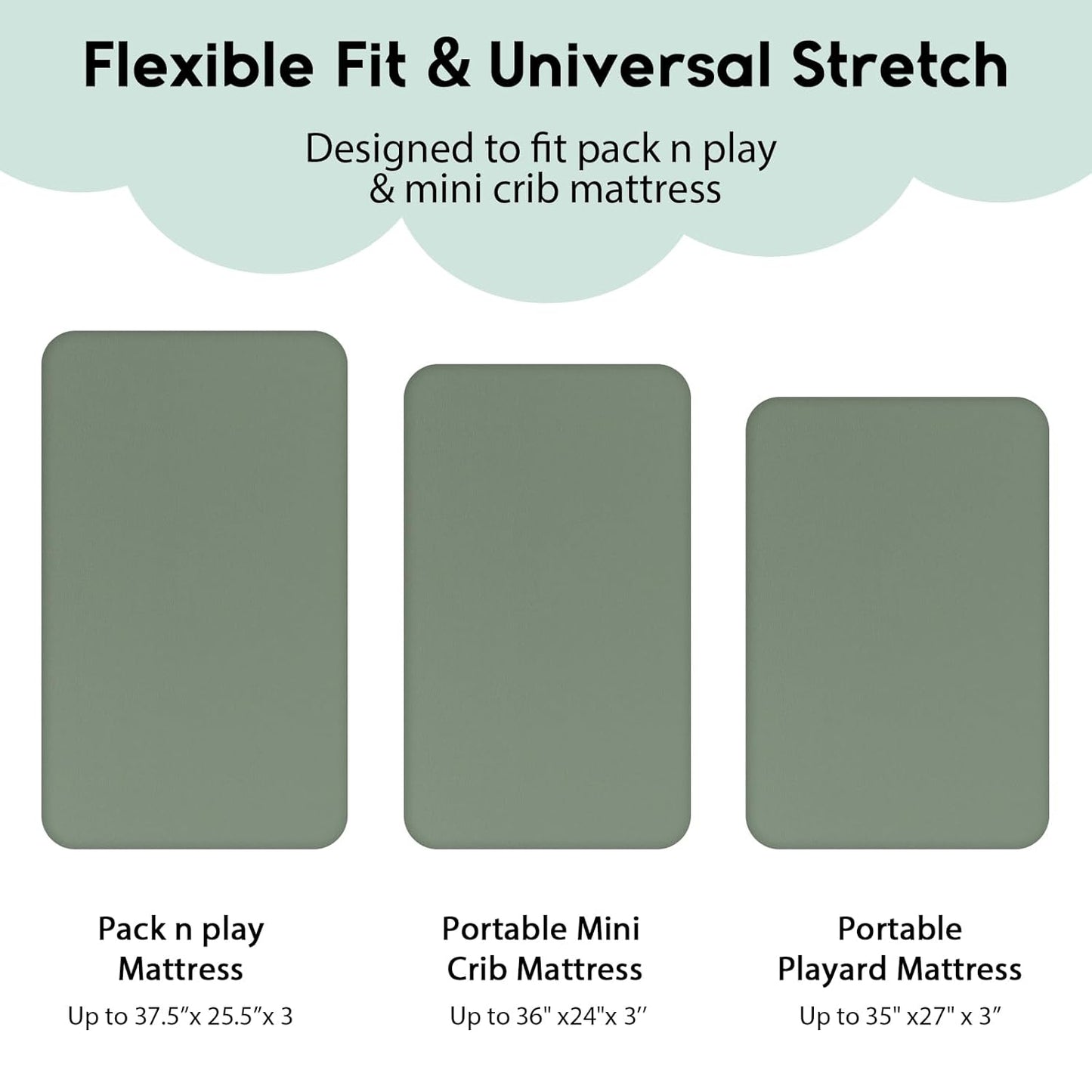 Yoofoss Pack and Play Sheets Fitted, Mini Crib Sheets 2-Pack for Pack N Play Mattress, Stretchy Playard Sheet, Soft and Breathable Gray-Green+Fox
