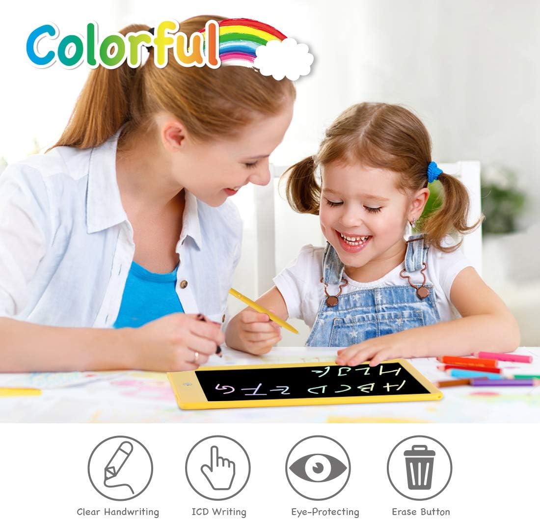 ORSEN LCD Writing Tablet 10 Inch, Colorful Doodle Board Drawing Tablet, Erasable Reusable Writing Pad, Educational for 3-6 Year Old Girls Boys(Yellow)